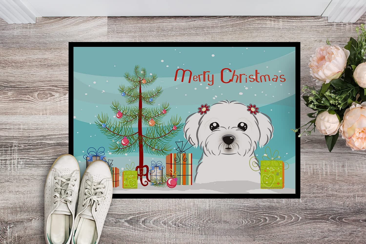 Caroline's Treasures BB1580MAT Christmas Tree and Maltese Doormat 18x27 Front Do - Thumbnail 2