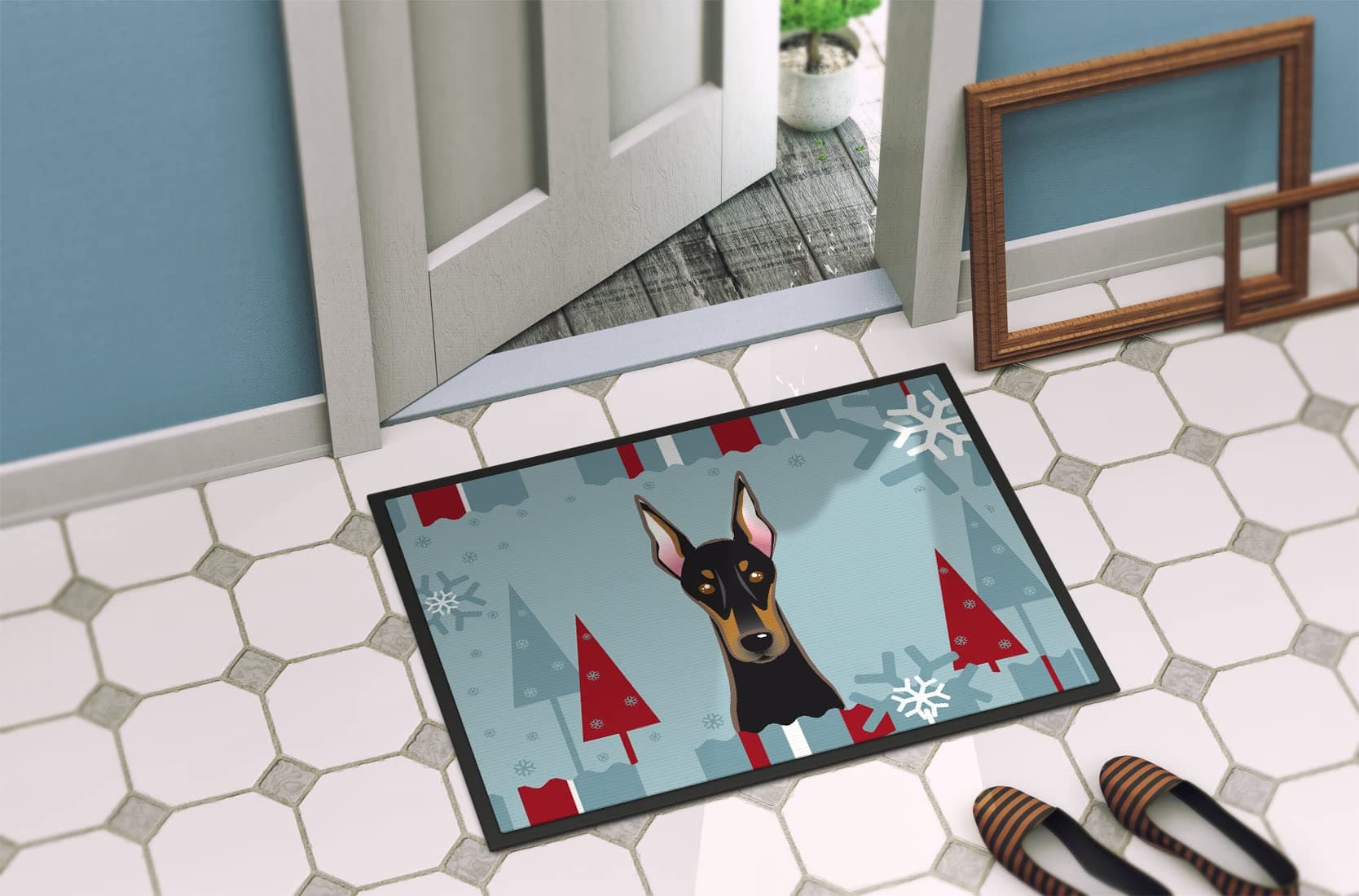 Caroline's Treasures BB1741MAT Winter Holiday Doberman Doormat 18x27 Front Door - Thumbnail 4