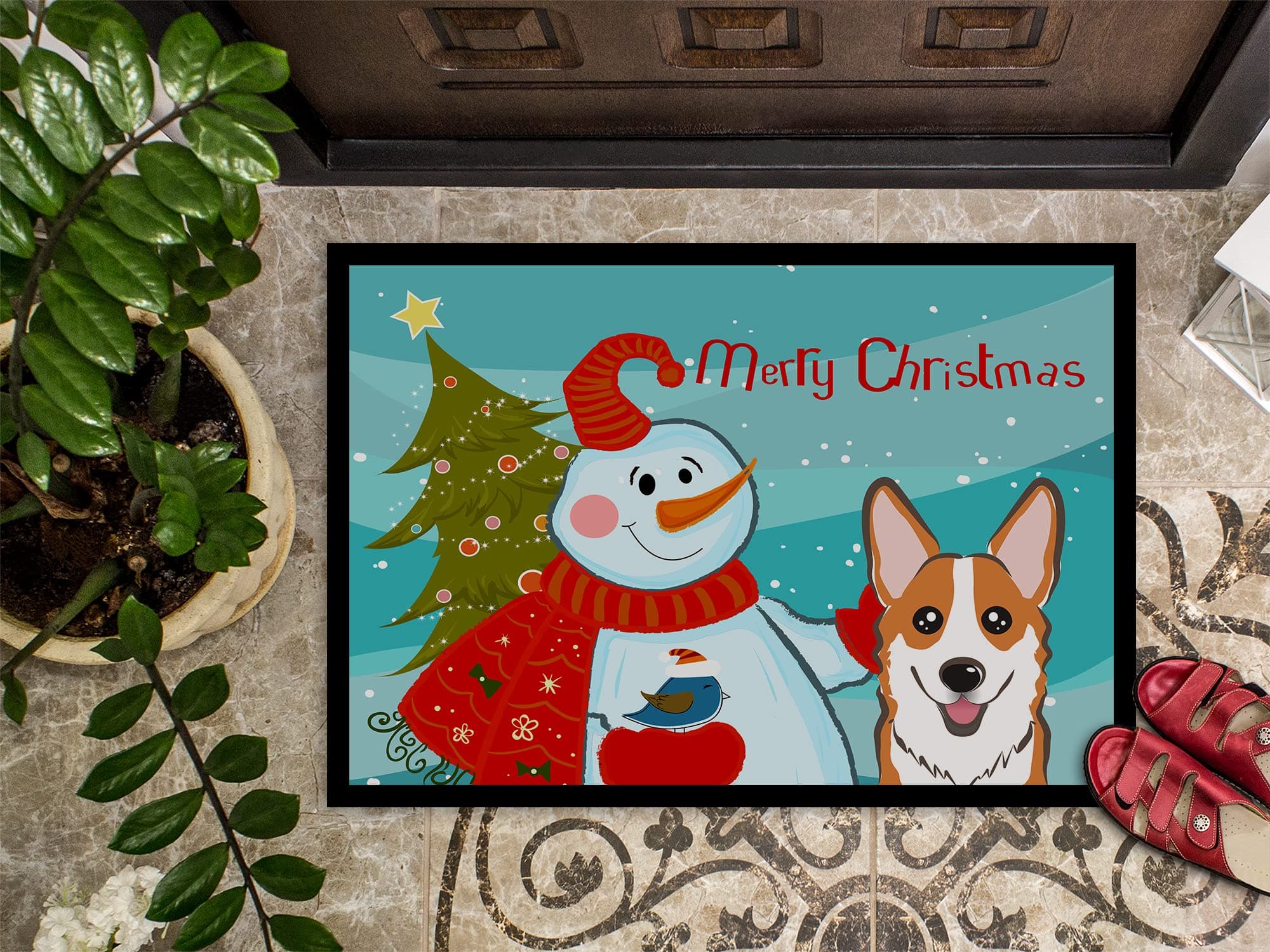 Caroline's Treasures BB1874MAT Snowman with Red Corgi Doormat 18x27 Front Door M - Thumbnail 3