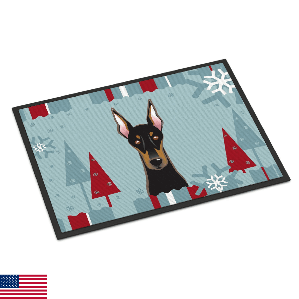 Caroline's Treasures BB1741MAT Winter Holiday Doberman Doormat 18x27 Front Door - Image 1