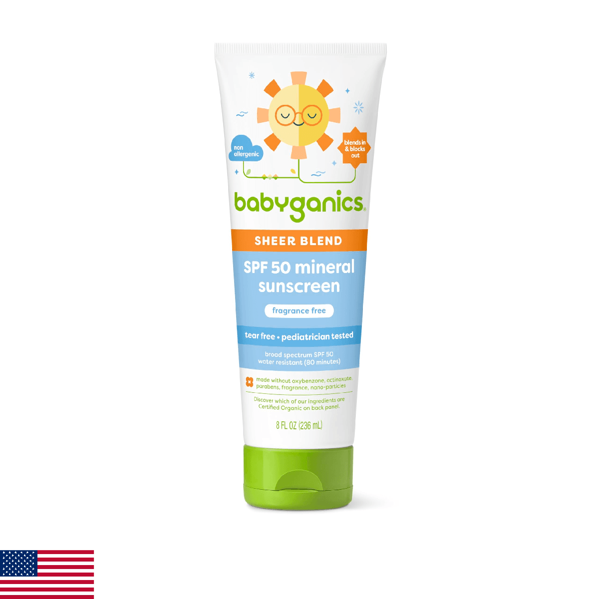 Babyganics SPF 50 Mineral Sunscreen Lotion, Sheer Blend, UVA UVB Protection, Oct - Image 1