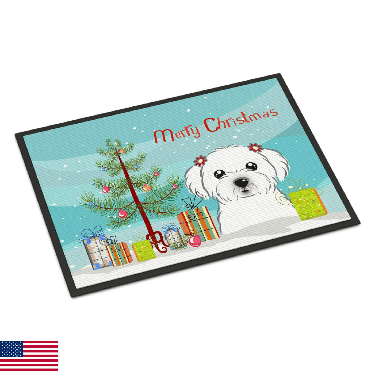 Caroline's Treasures BB1580MAT Christmas Tree and Maltese Doormat 18x27 Front Do - Image 1