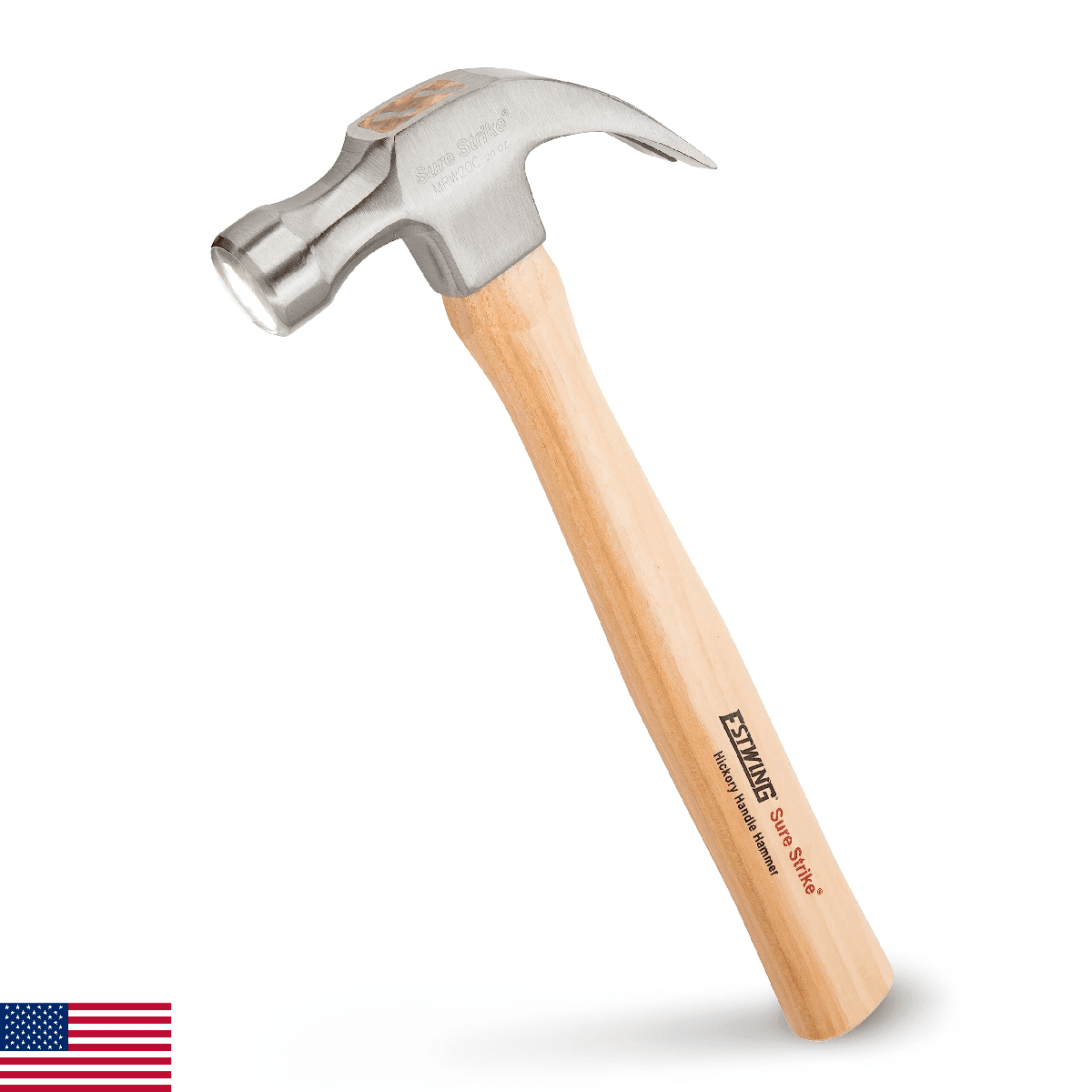 ESTWING Sure Strike 20 oz Curved Claw Hammer - Smooth Face, Hickory Handle MRW20 - Image 1