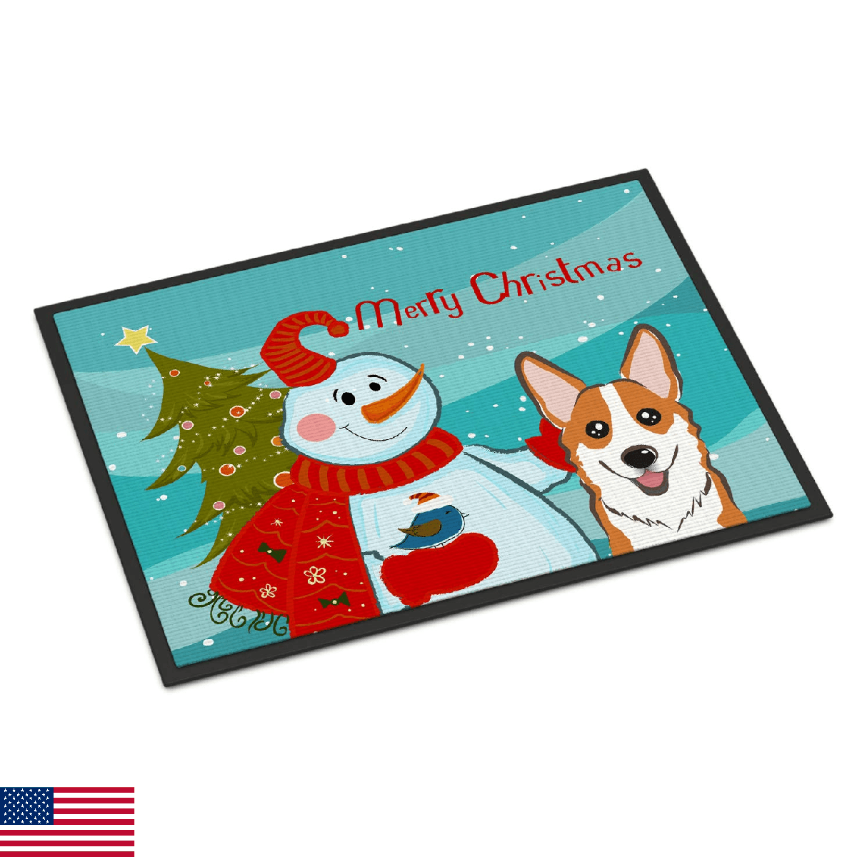 Caroline's Treasures BB1874MAT Snowman with Red Corgi Doormat 18x27 Front Door M - Image 1