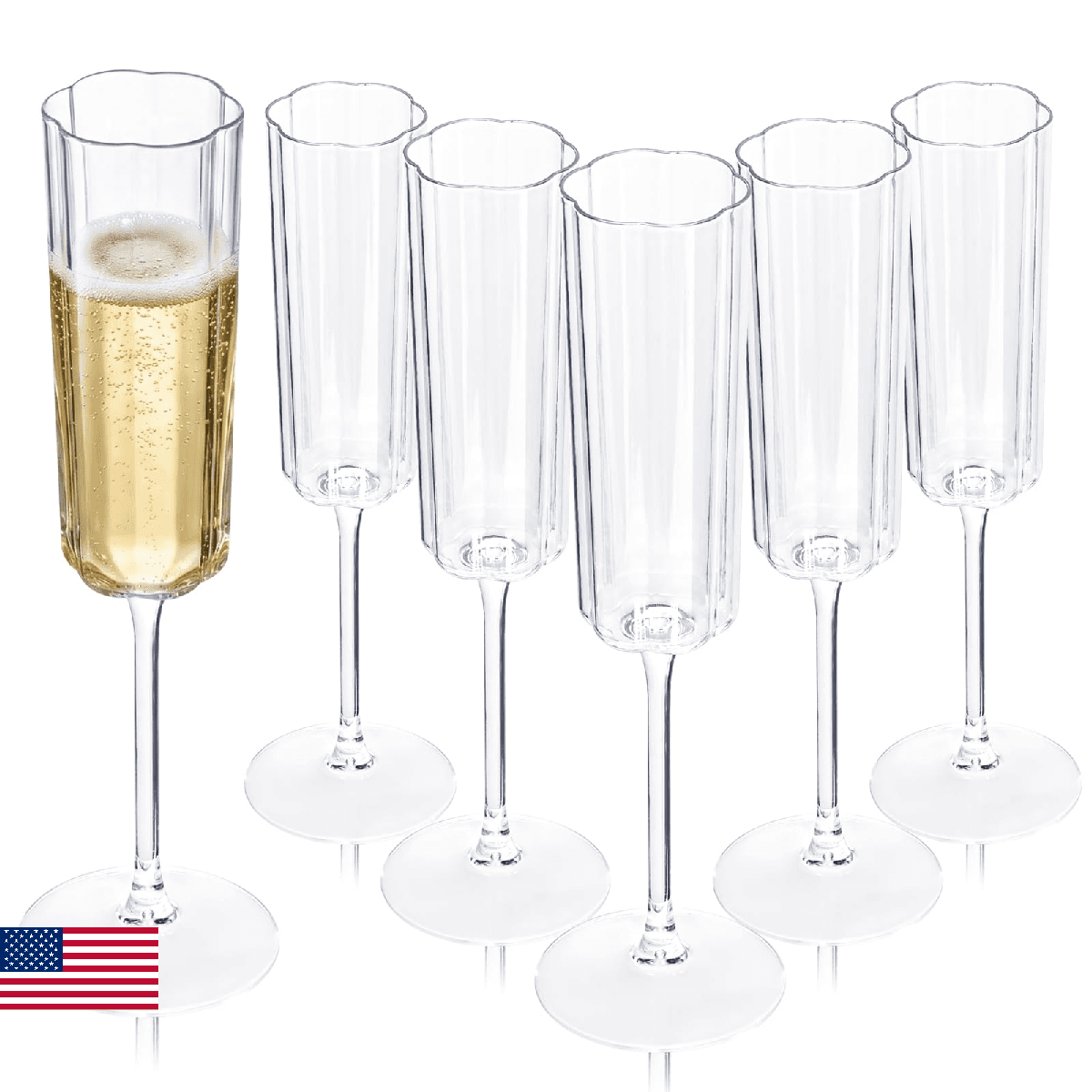 Ciaell 24 Pack Plastic Champagne Flutes - 6 Oz Flower Wavy Champagne Plastic Gla - Image 1