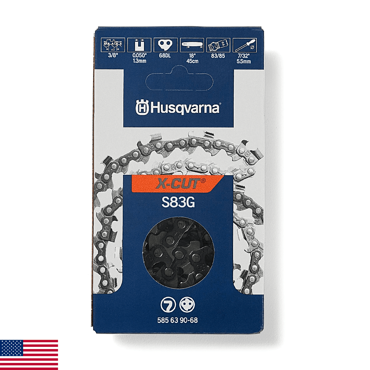Husqvarna S83G 18" Chainsaw Chain 3/8" .050 Gauge 68DL - Image 1