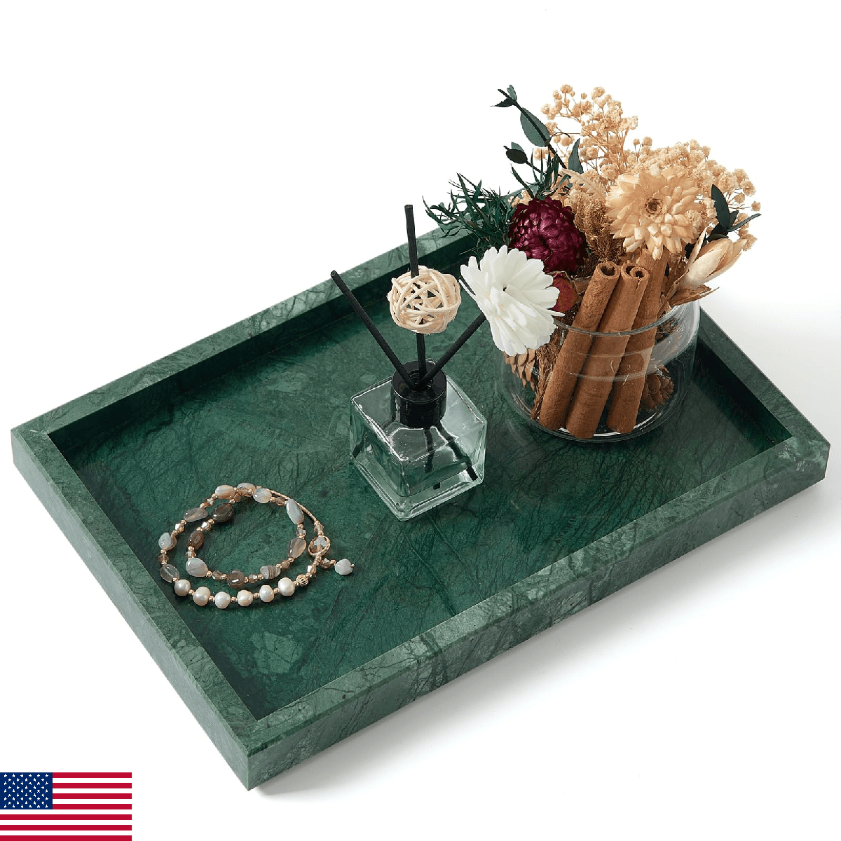 MULWR Green Marble Tray, Pure Natural Vanity Tray, Marble Trays for Kitchen Coun - Image 1