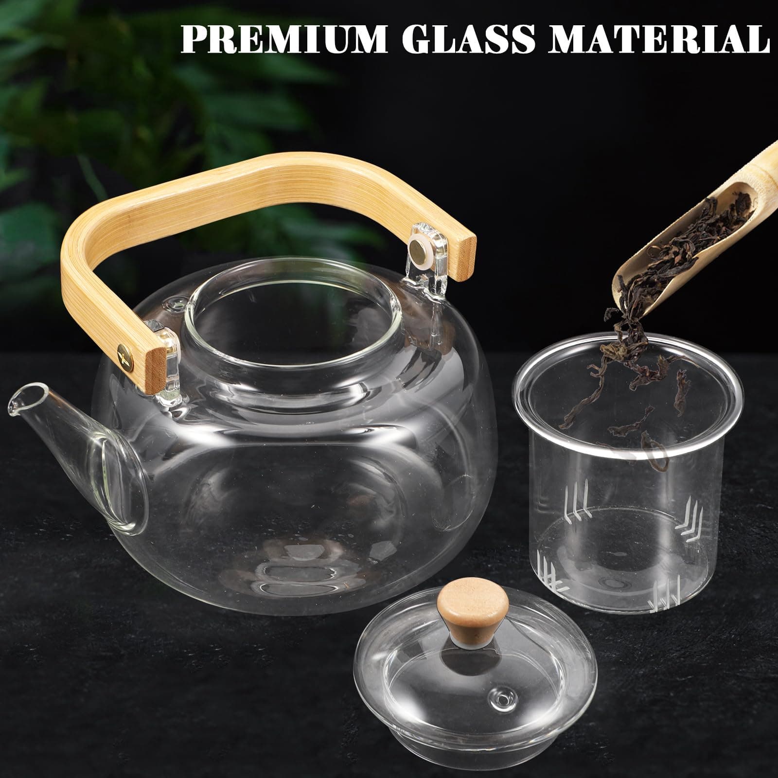 Glass Teapot with Infuser, 34oz Stovetop Safe, Loose Leaf Borosilicate Tea Kettl - Thumbnail 3