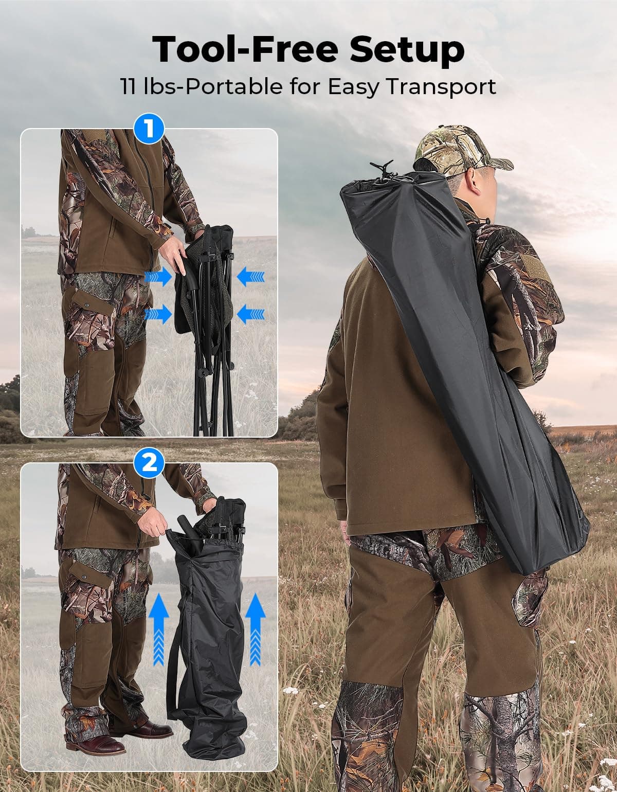 KEMIMOTO Portable Lightweight Folding Camping Chair, 4 Legs Adjustable Height, 2 - Thumbnail 3