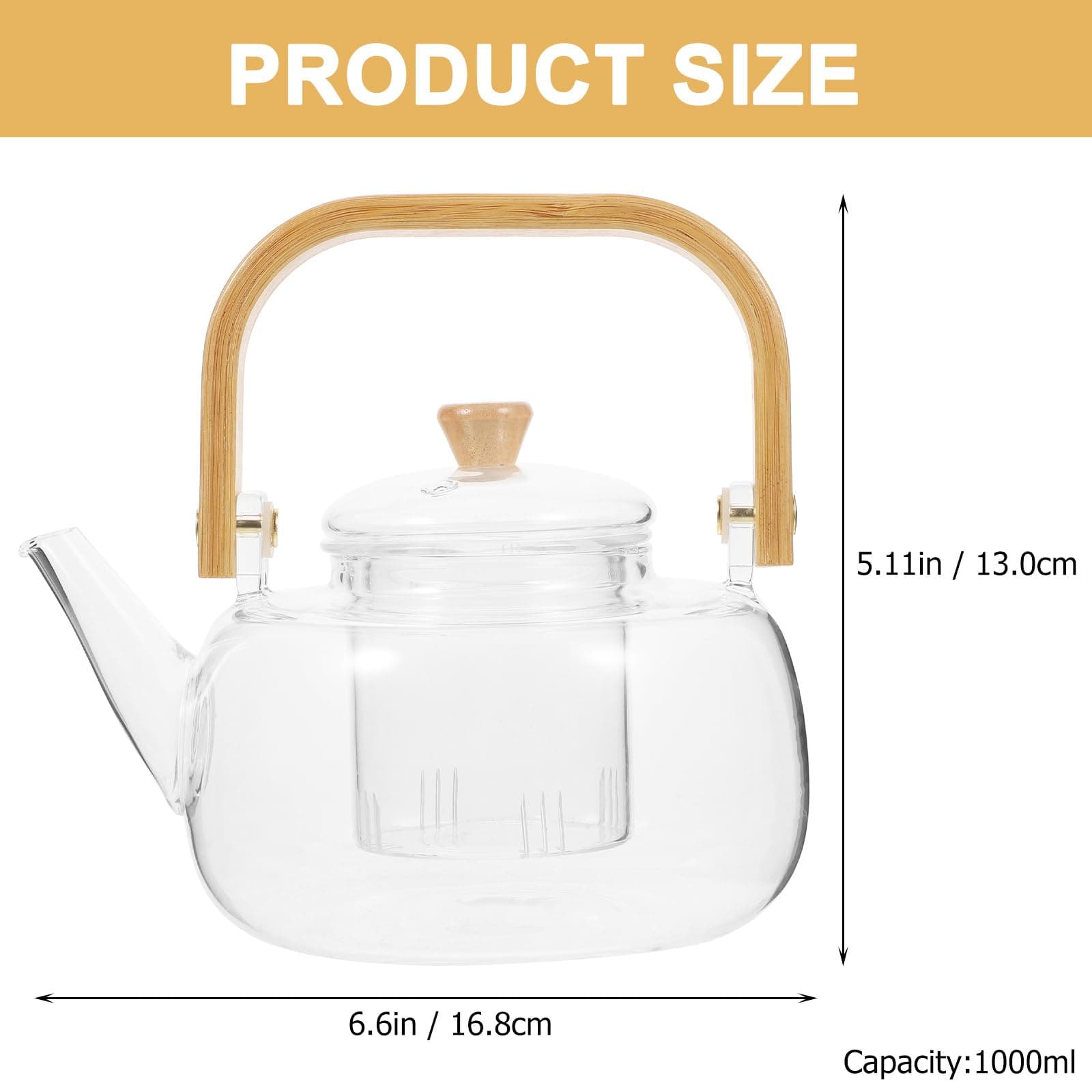 Glass Teapot with Infuser, 34oz Stovetop Safe, Loose Leaf Borosilicate Tea Kettl - Thumbnail 2
