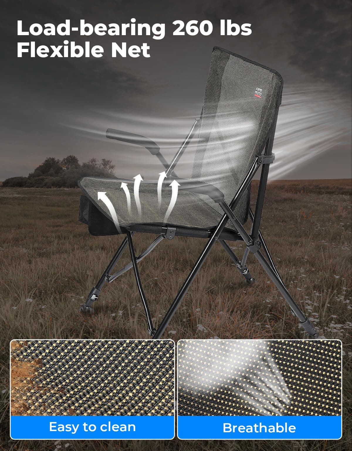 KEMIMOTO Portable Lightweight Folding Camping Chair, 4 Legs Adjustable Height, 2 - Thumbnail 4