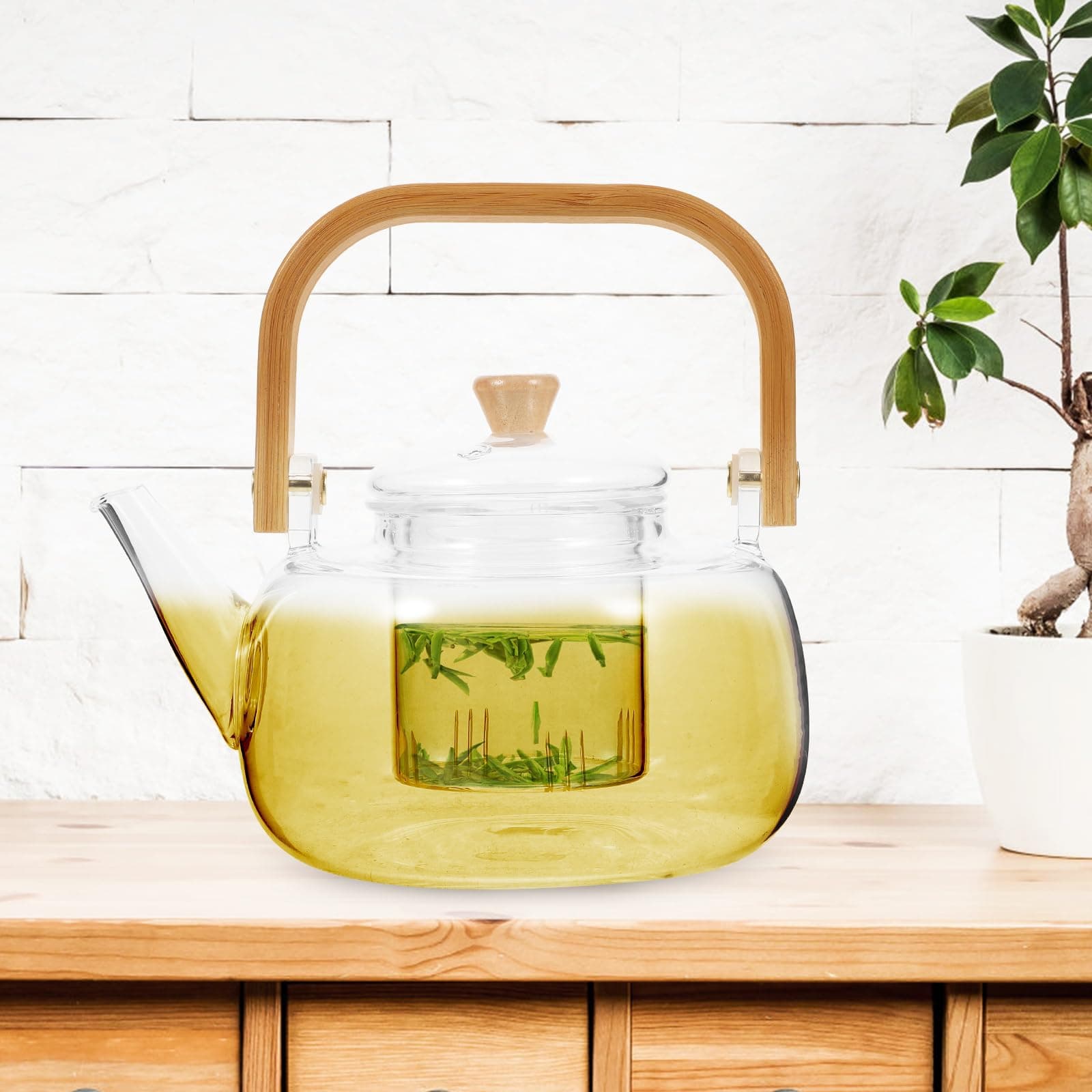 Glass Teapot with Infuser, 34oz Stovetop Safe, Loose Leaf Borosilicate Tea Kettl - Thumbnail 6