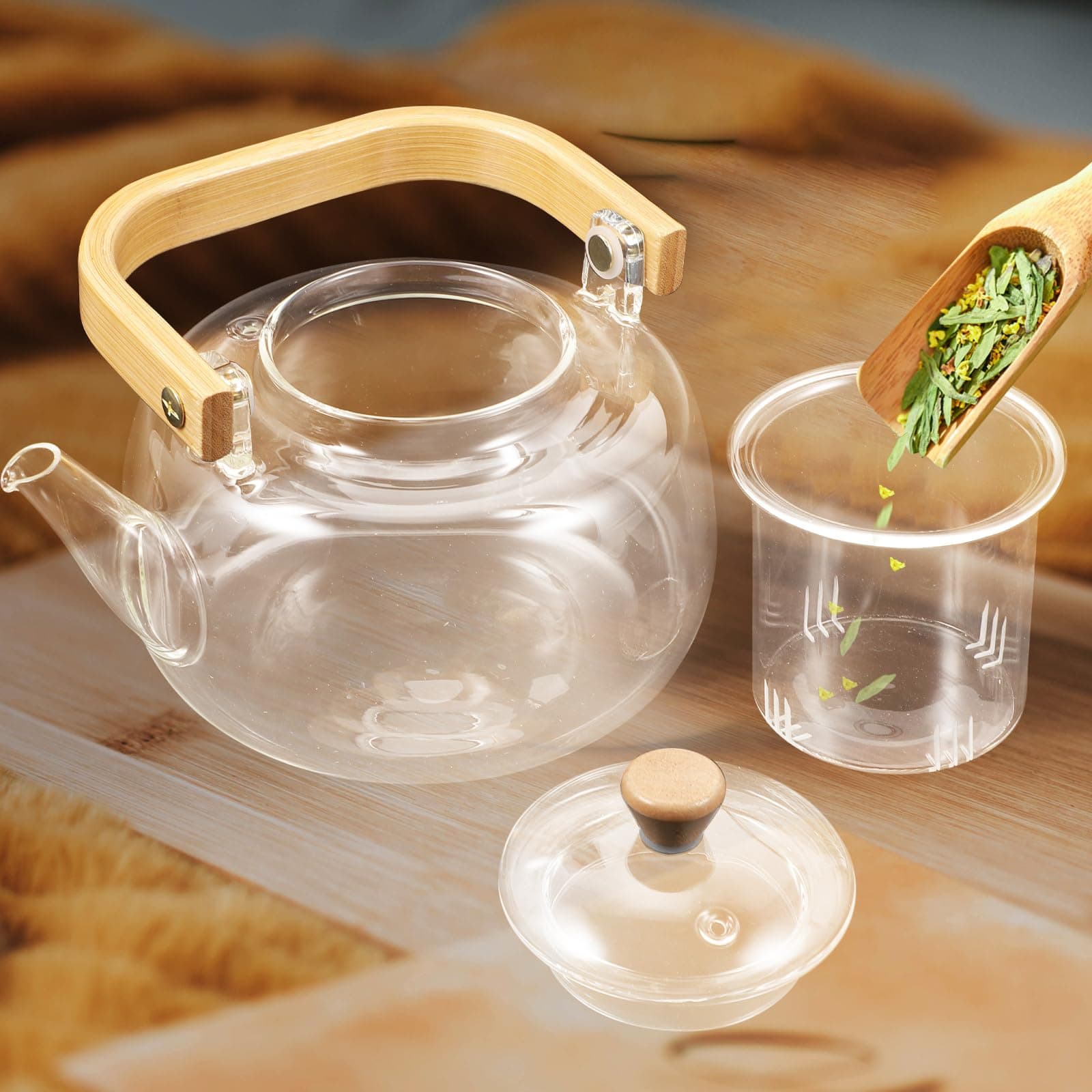 Glass Teapot with Infuser, 34oz Stovetop Safe, Loose Leaf Borosilicate Tea Kettl - Thumbnail 8