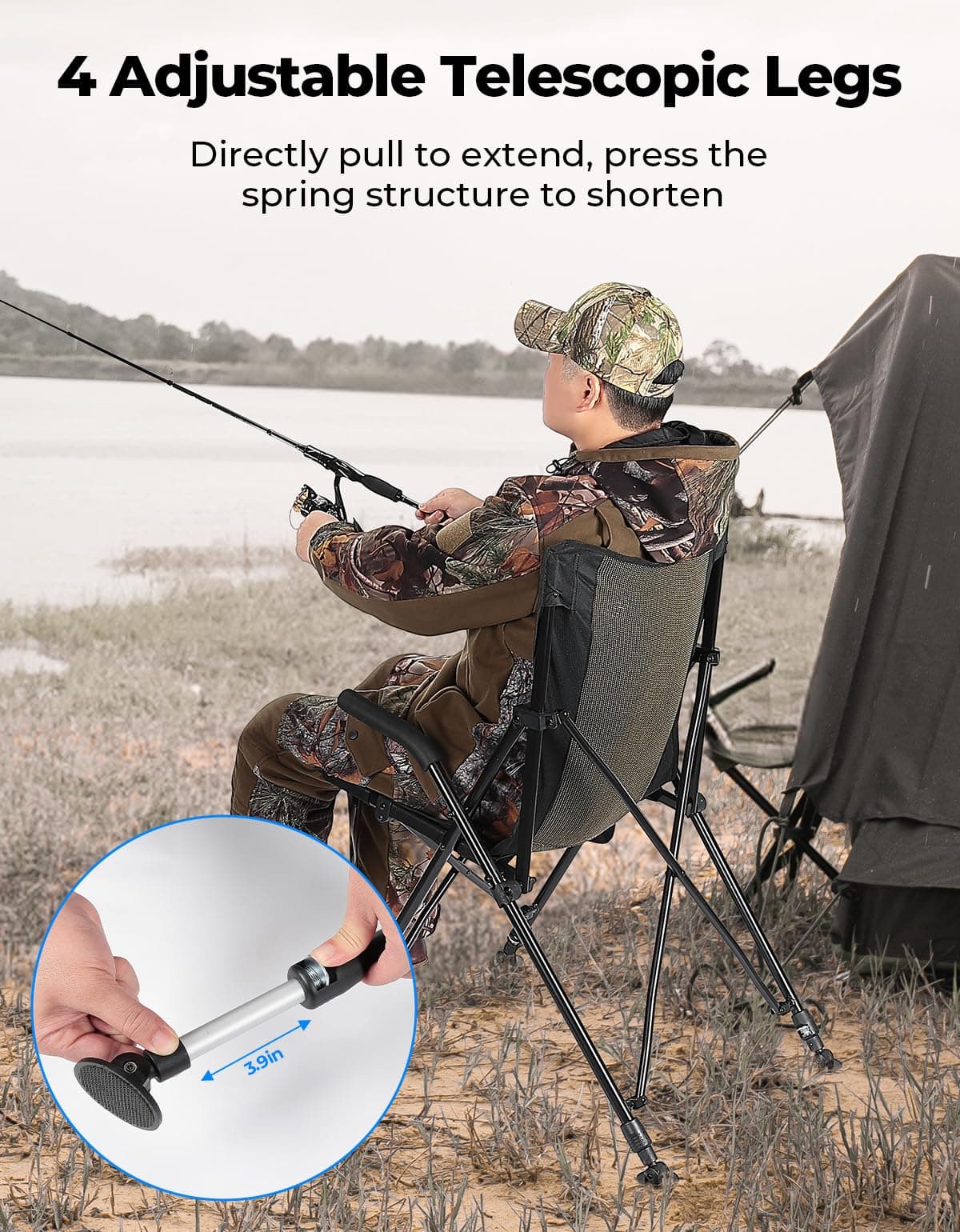 KEMIMOTO Portable Lightweight Folding Camping Chair, 4 Legs Adjustable Height, 2 - Thumbnail 6