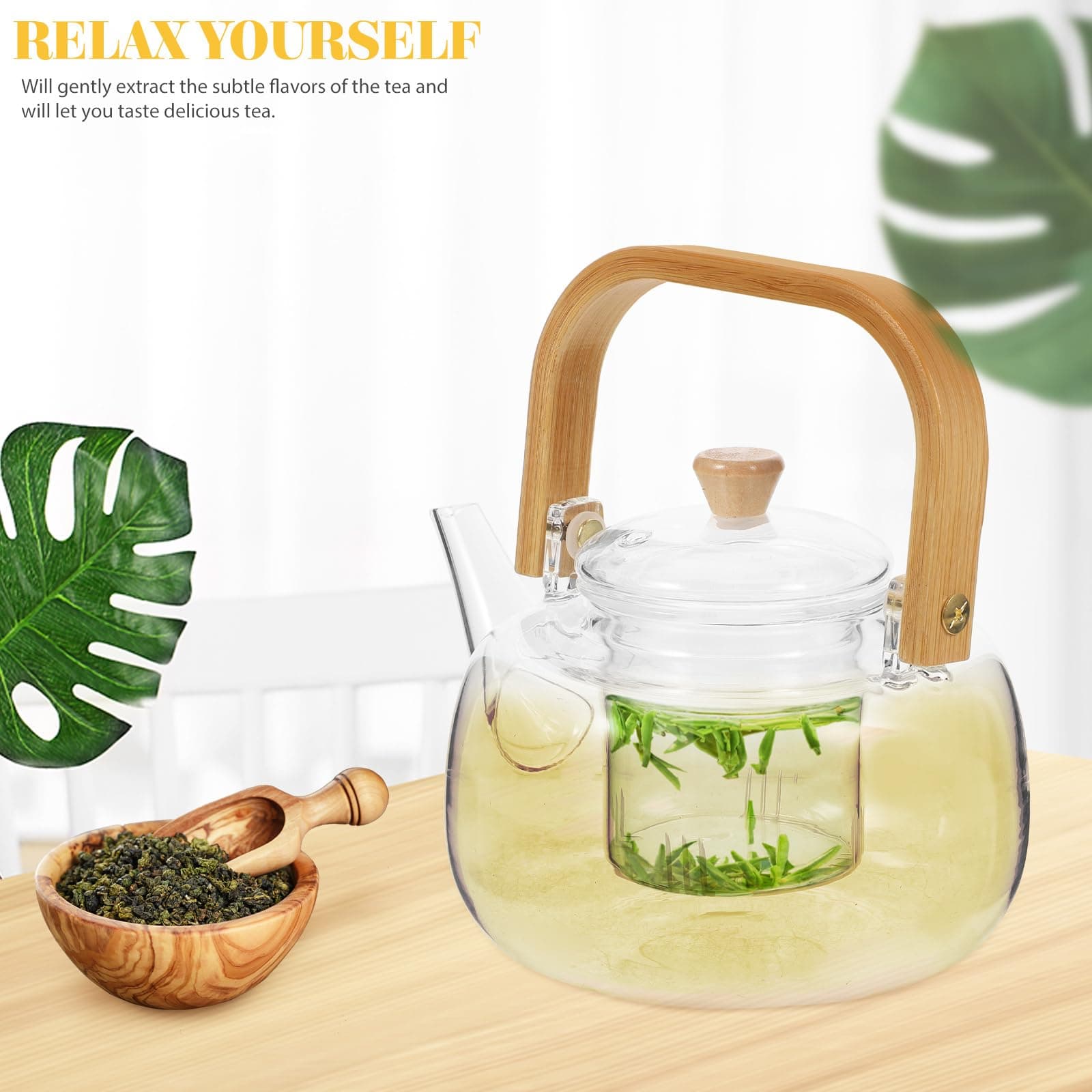 Glass Teapot with Infuser, 34oz Stovetop Safe, Loose Leaf Borosilicate Tea Kettl - Thumbnail 9