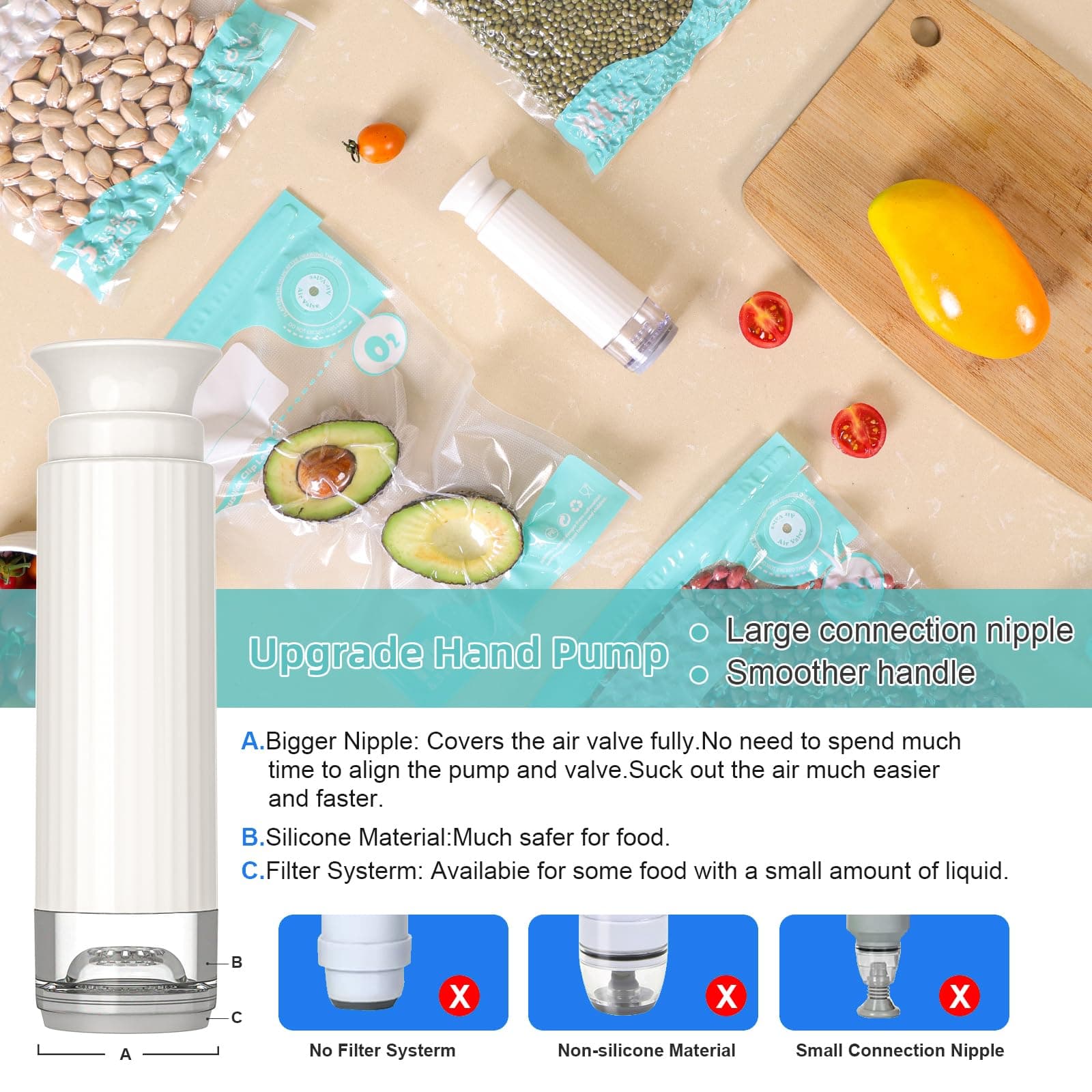19 PCS Vacuum Sealer Handheld Manual Pump Sets with Bags & Containers for Food S - Thumbnail 7