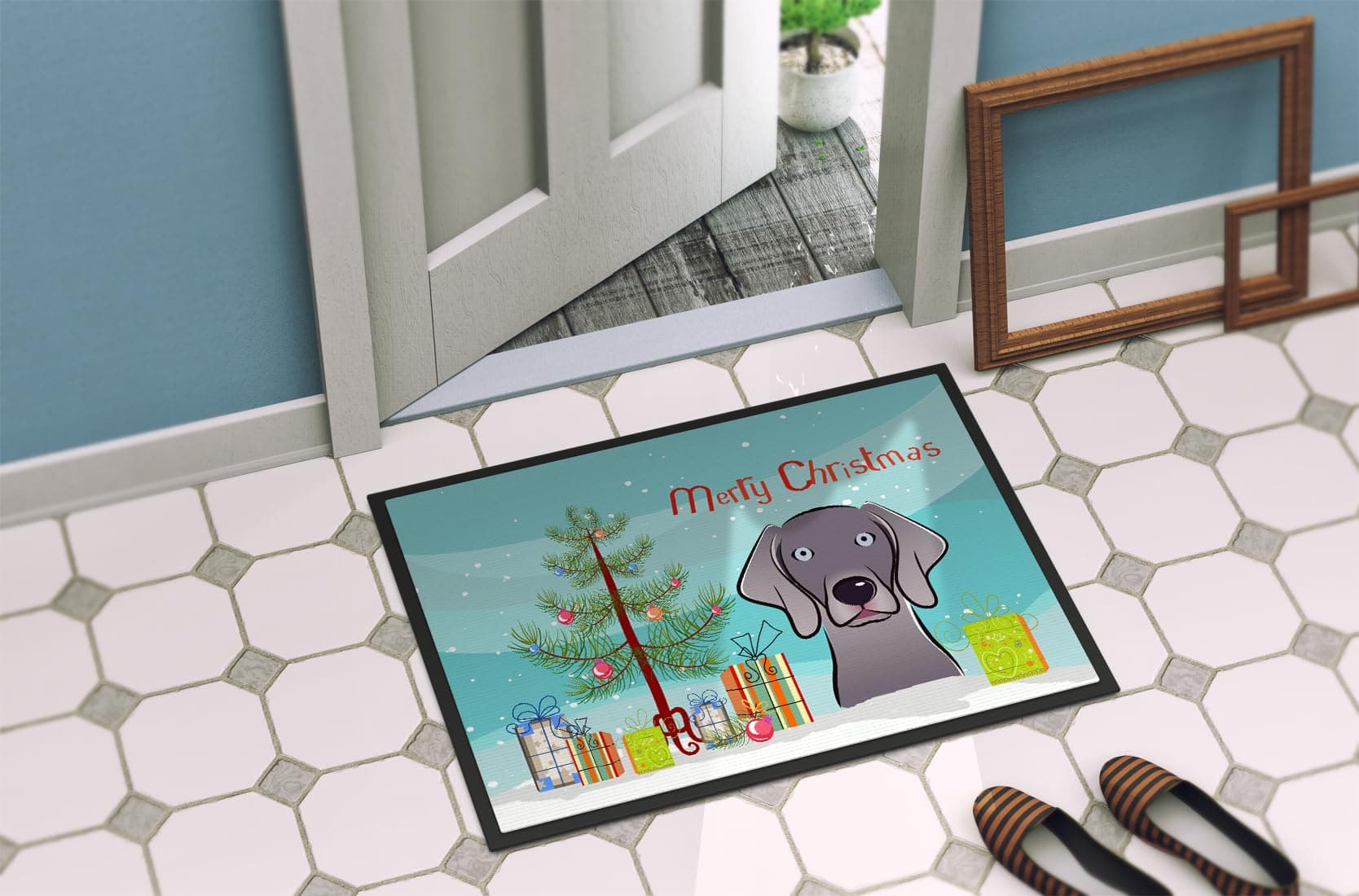 Caroline's Treasures BB1603MAT Christmas Tree and Weimaraner Doormat 18x27 Front - Thumbnail 4
