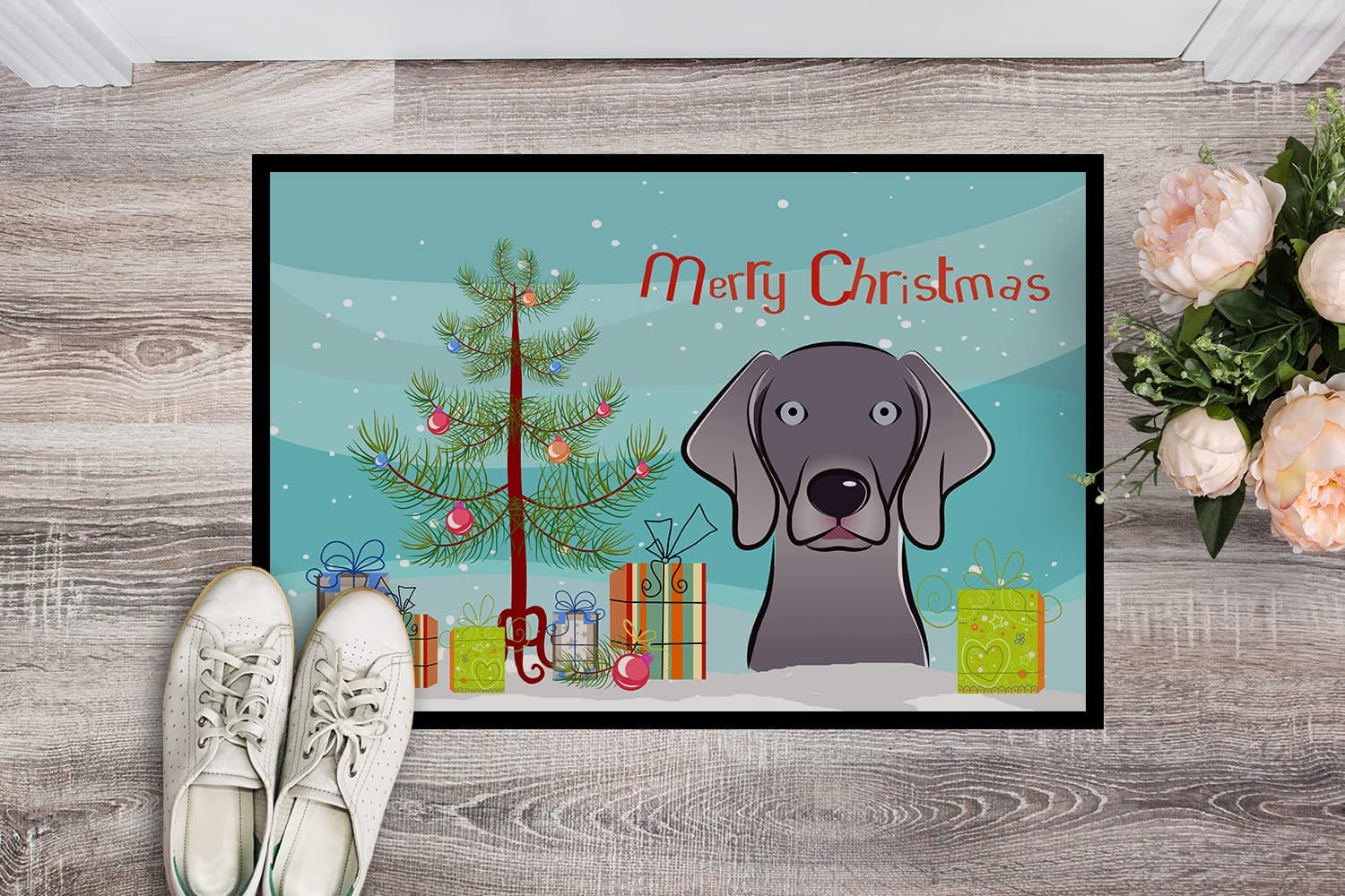 Caroline's Treasures BB1603MAT Christmas Tree and Weimaraner Doormat 18x27 Front - Thumbnail 2