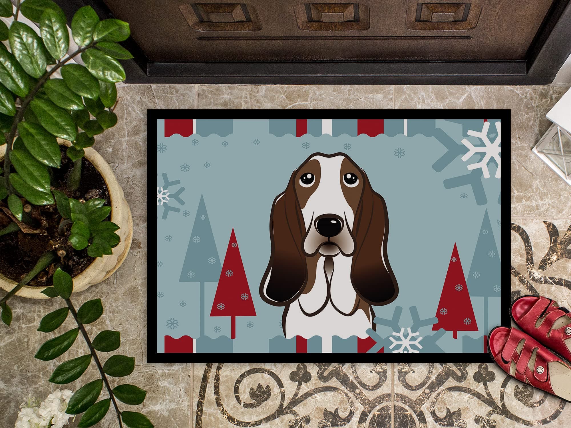 Caroline's Treasures BB1739MAT Winter Holiday Basset Hound Doormat 18x27 Front D - Thumbnail 3