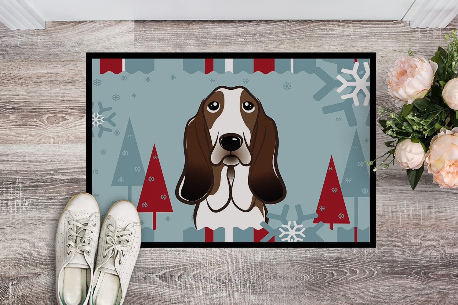 Caroline's Treasures BB1739MAT Winter Holiday Basset Hound Doormat 18x27 Front D - Thumbnail 2