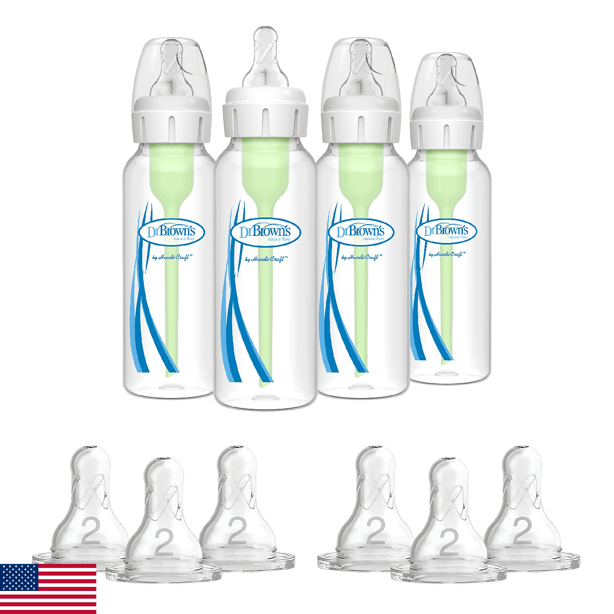 Dr. Brown's Options+ Anti-Colic Baby Bottle - 8oz - 4 Pack and Dr. Brown's Origi - Image 1