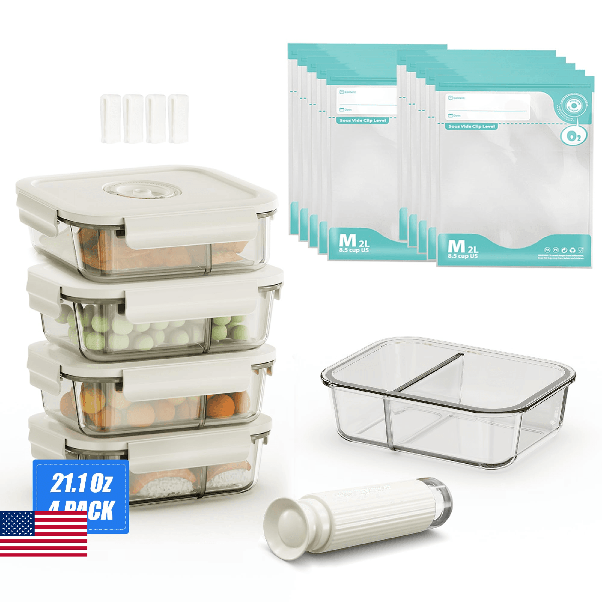 19 PCS Vacuum Sealer Handheld Manual Pump Sets with Bags & Containers for Food S - Image 1