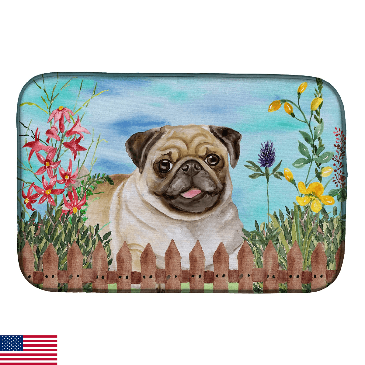 Caroline's Treasures CK1280DDM Fawn Pug Spring Dish Drying Mat Absorbent Dish Dr - Image 1