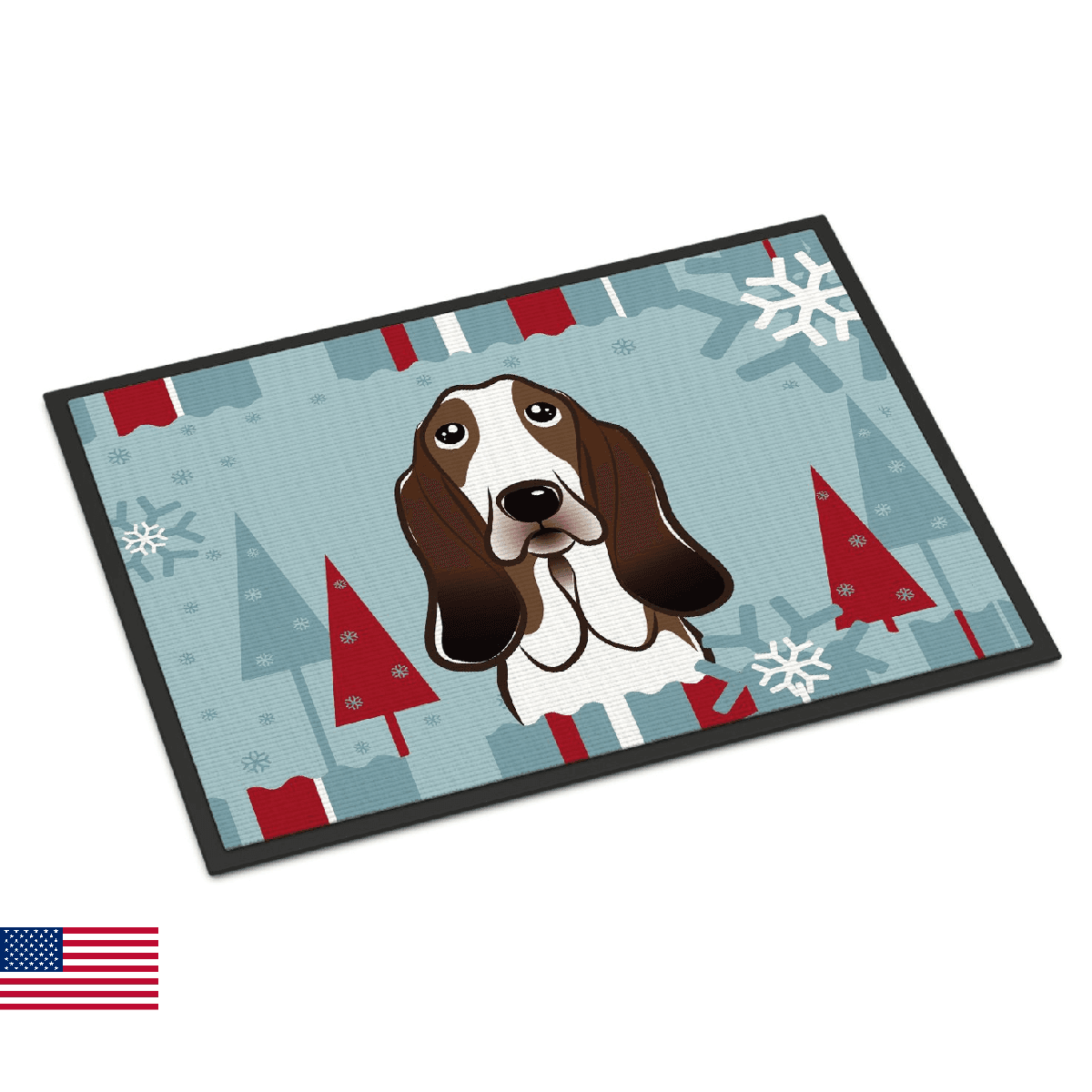 Caroline's Treasures BB1739MAT Winter Holiday Basset Hound Doormat 18x27 Front D - Image 1