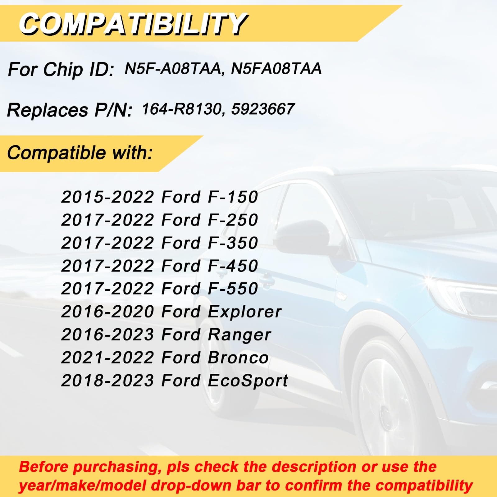 Vurkcy Key Fob Replacement for 2015-2022 Ford F-150/ 17-22 F-250 F-350 F-450 F-5 - Thumbnail 2