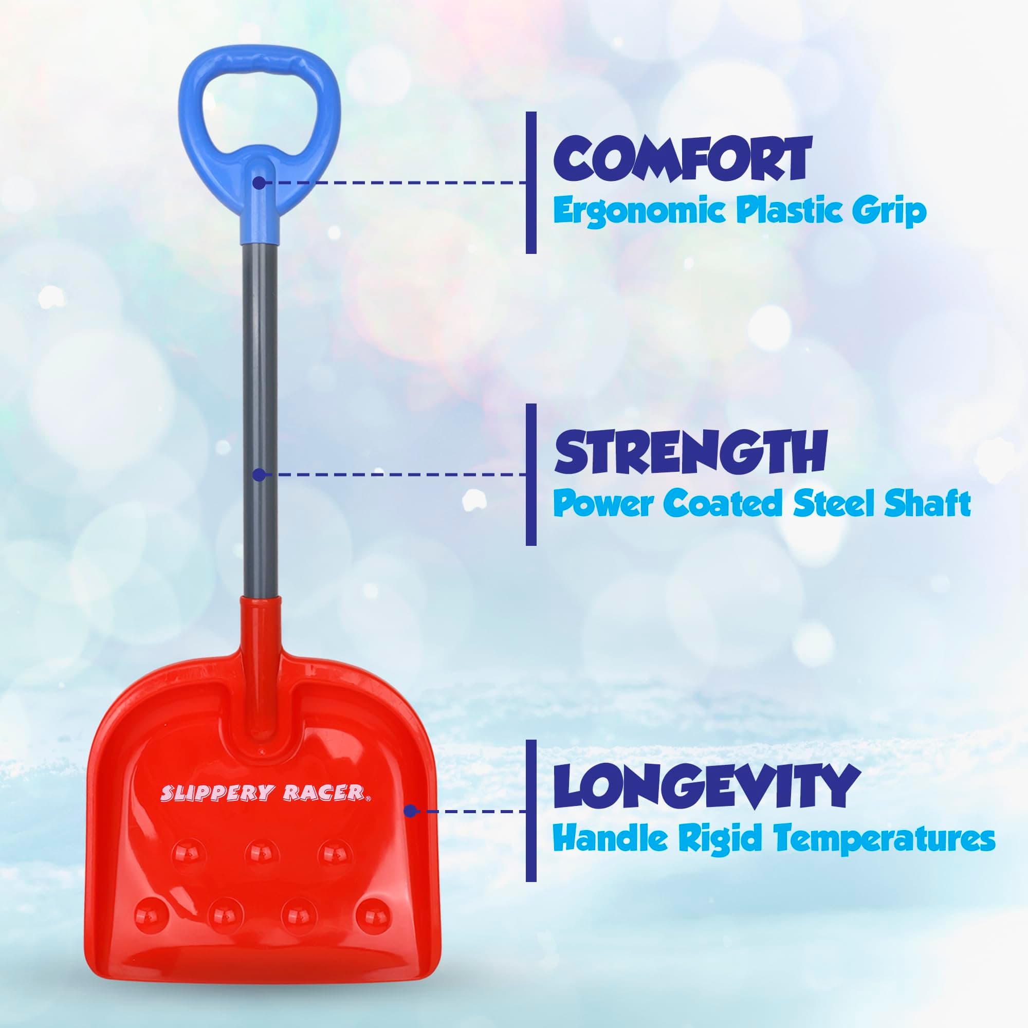 Slippery Racer Kids Outdoor Snow Shovel 27 inch (Green/Blue) - Thumbnail 3