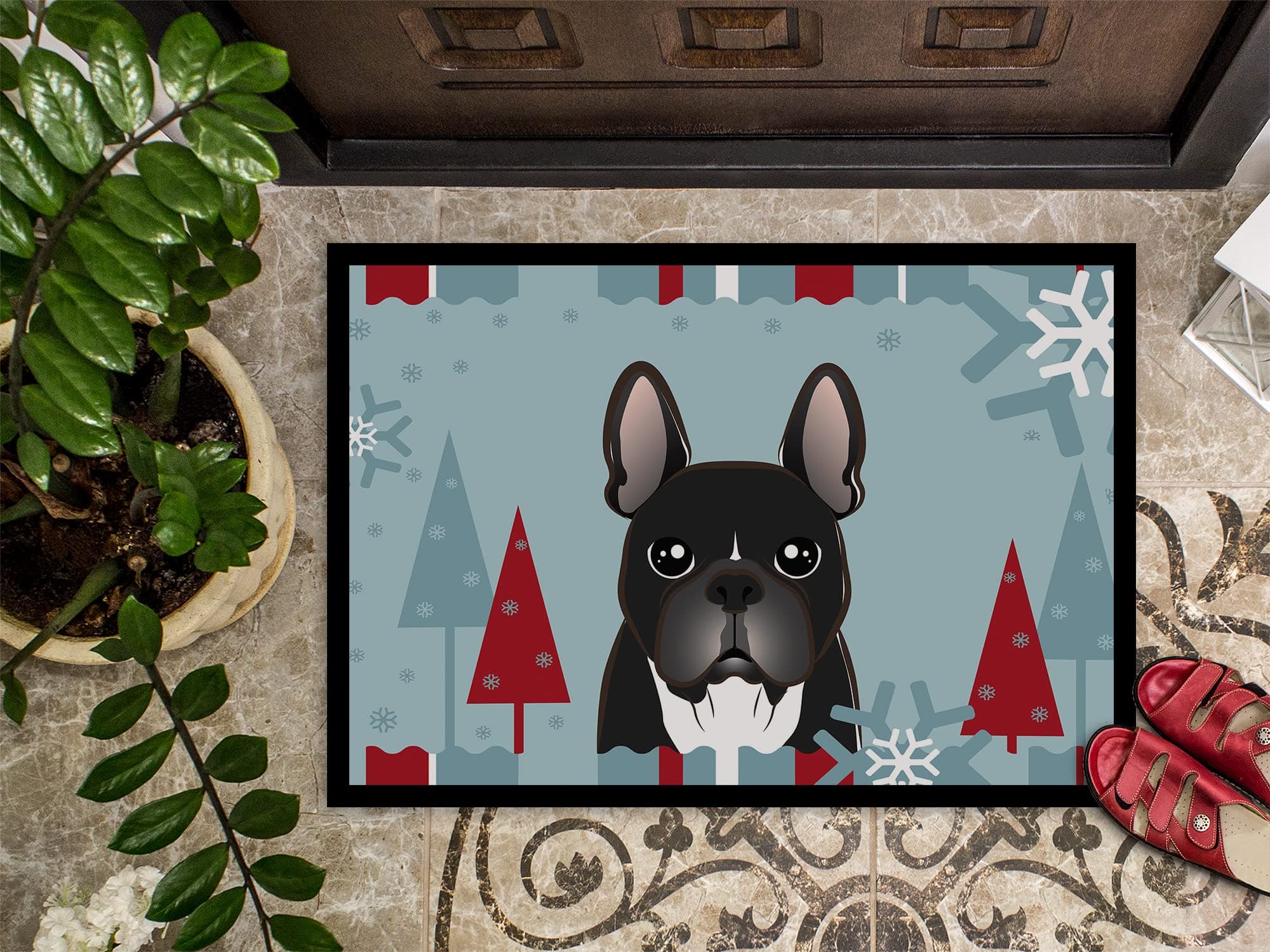 Caroline's Treasures BB1723MAT Winter Holiday French Bulldog Doormat 18x27 Front - Thumbnail 3