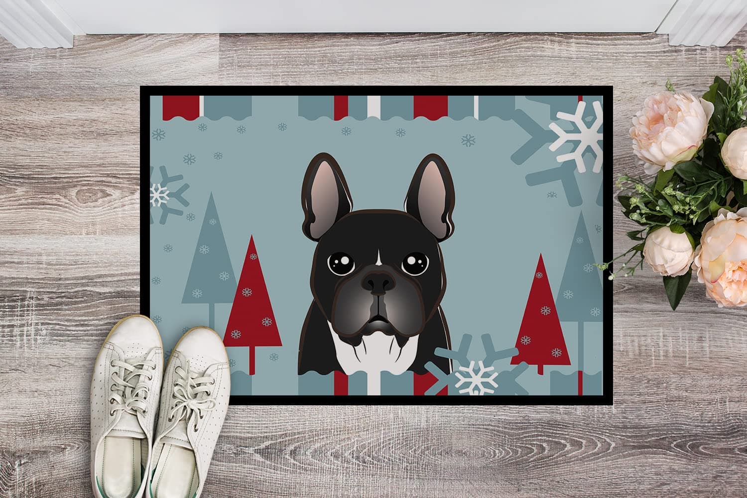 Caroline's Treasures BB1723MAT Winter Holiday French Bulldog Doormat 18x27 Front - Thumbnail 2