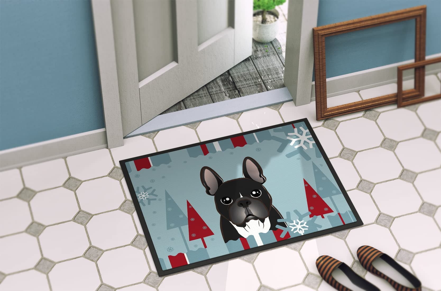 Caroline's Treasures BB1723MAT Winter Holiday French Bulldog Doormat 18x27 Front - Thumbnail 4