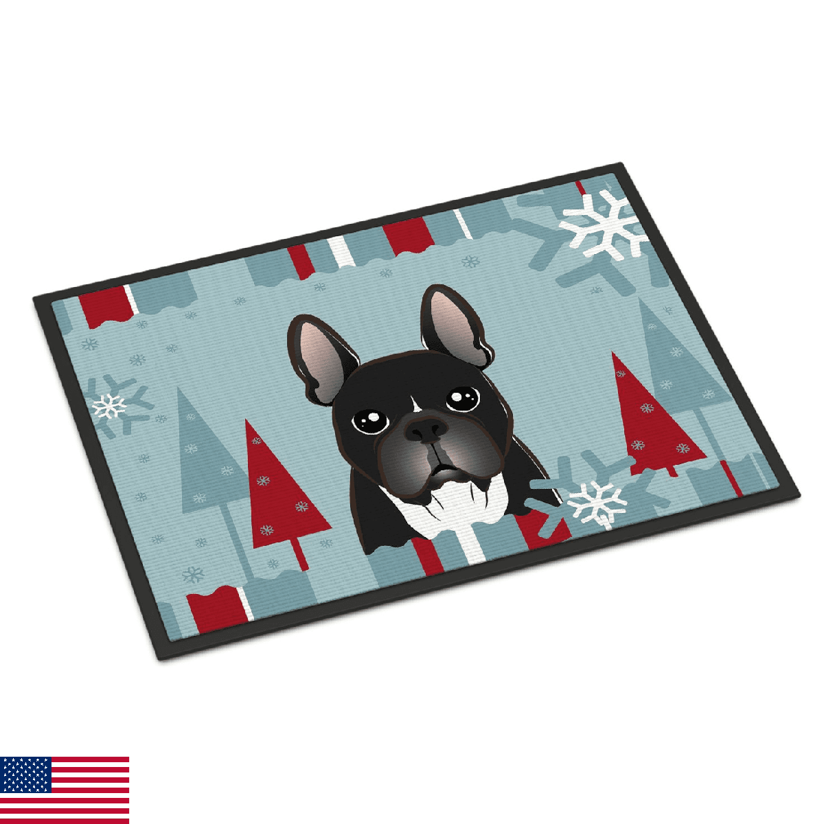 Caroline's Treasures BB1723MAT Winter Holiday French Bulldog Doormat 18x27 Front - Image 1