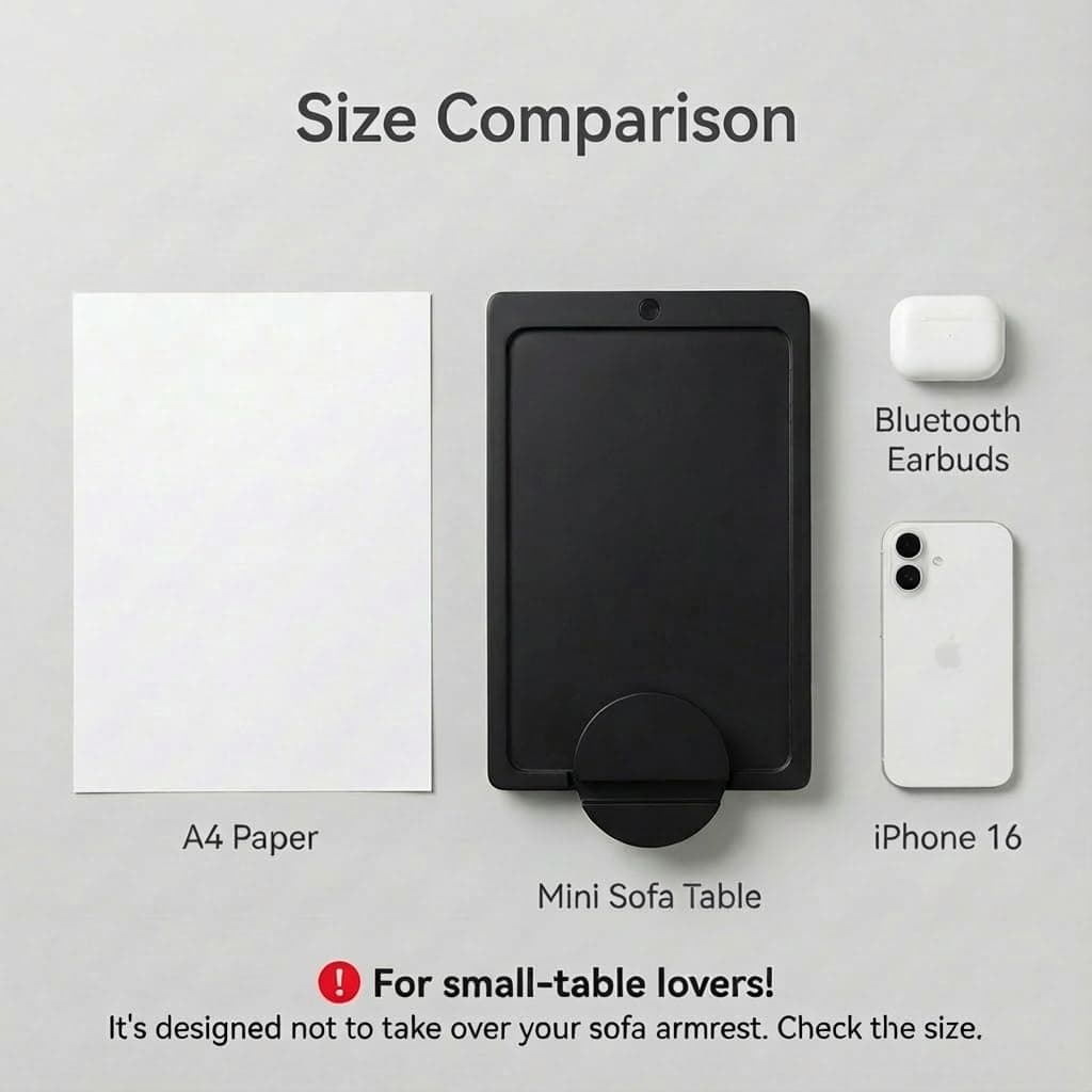 Wealone Mini Black Couch Arm Table for Narrow Armrest, Sofa Arm Tray with Storag - Thumbnail 5