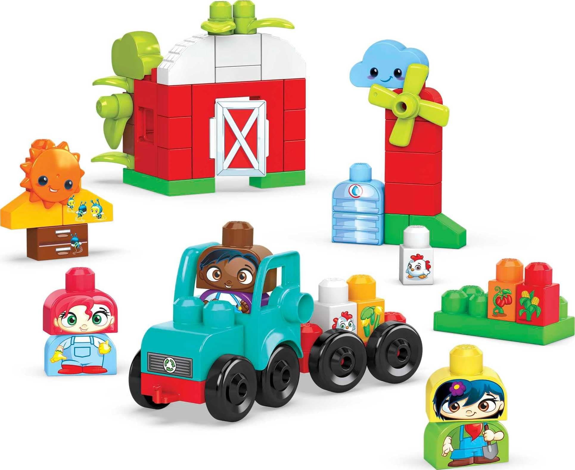 Mega Bloks Fisher-Price Toddler Building Blocks Toy Set, Green Town Grow & Prote - Thumbnail 2