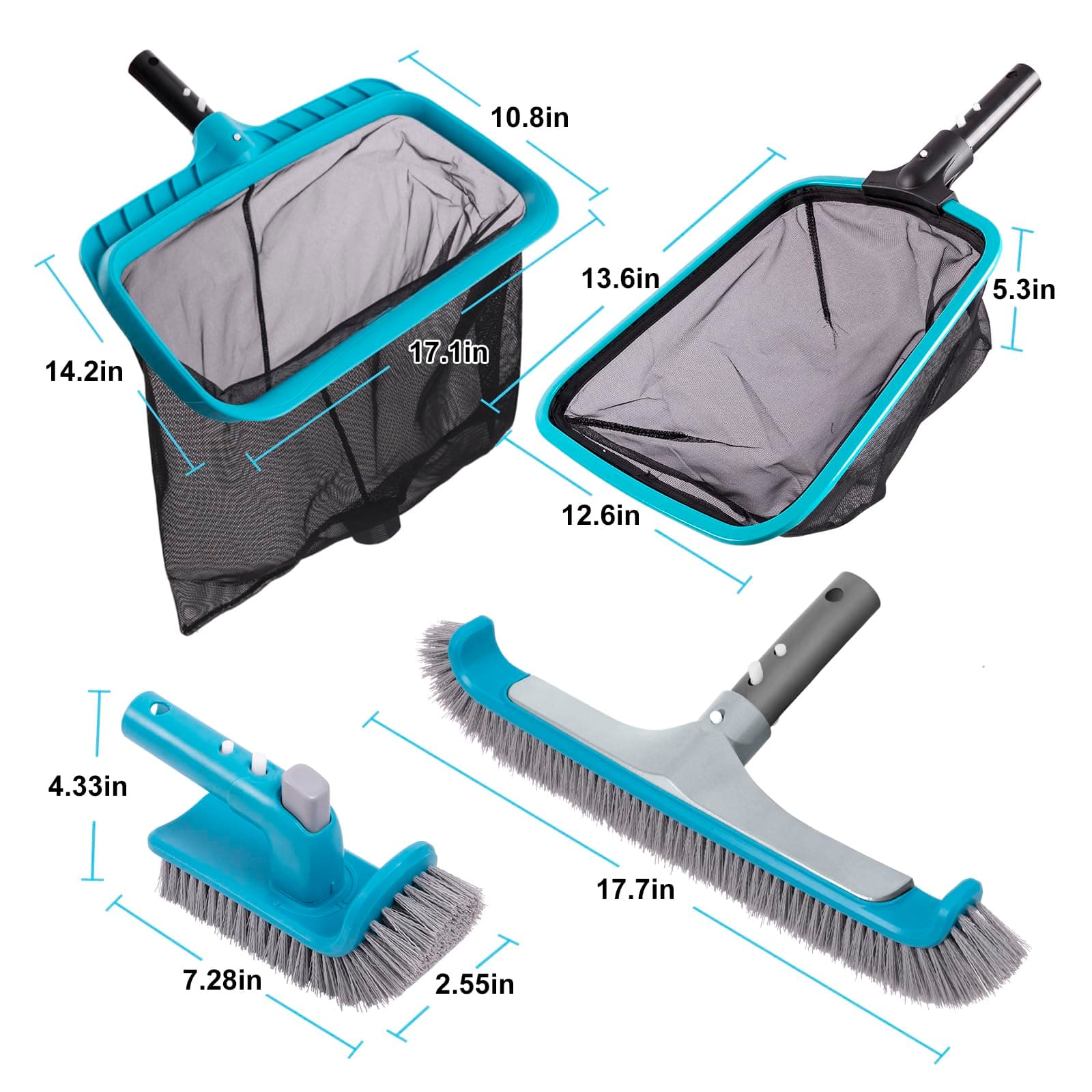 Sepetrel Deluxe Pool Cleaning Kit: 2 Brush Heads, 2 Skimmers - NO Pole - Thumbnail 7