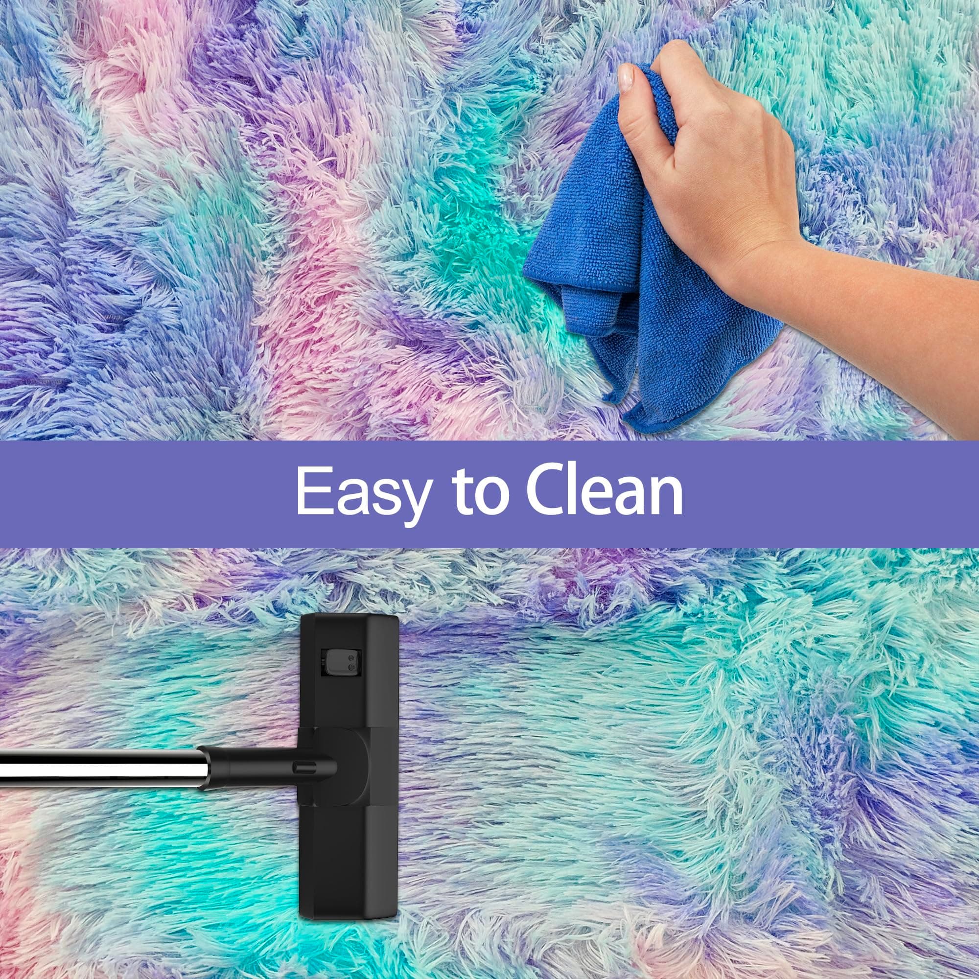 JiaoBaba Tie-Dye Purple Rainbow Rug for Living Room 5x8ft Fluffy Modern Shag Are - Thumbnail 7