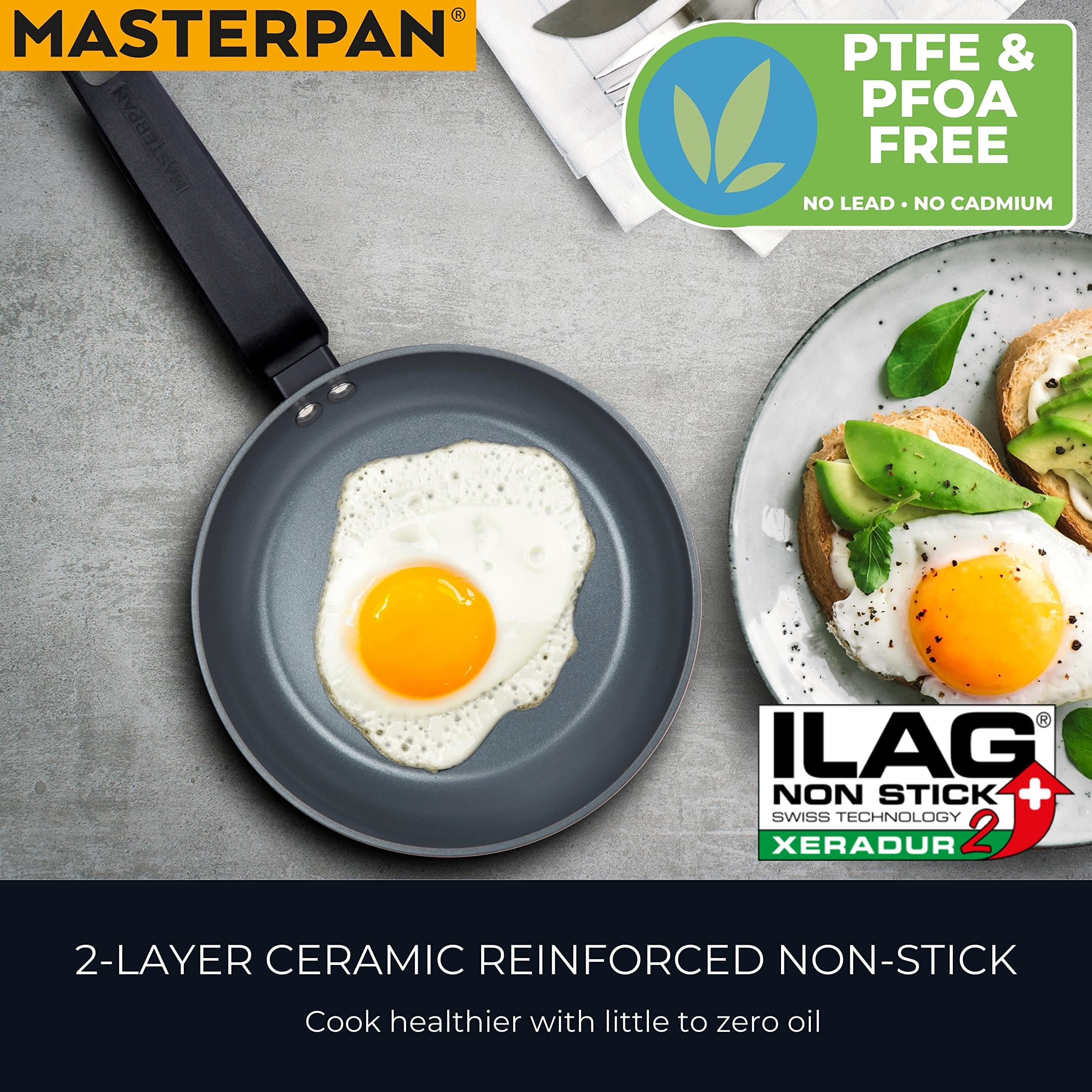 MASTERPAN Healthy Ceramic ILAG Non-Stick Everyday Frying Pan with Bakelite handl - Thumbnail 2