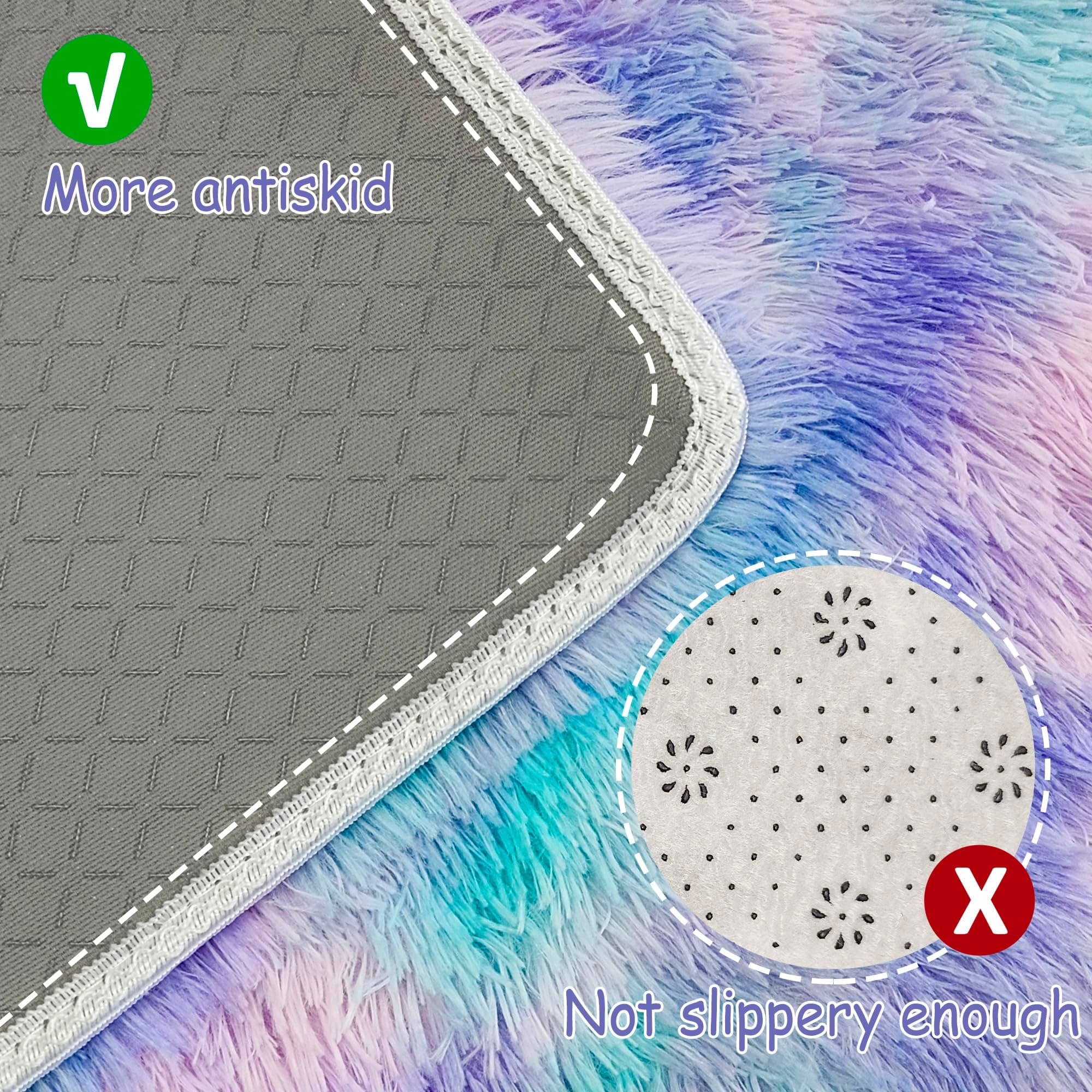 JiaoBaba Tie-Dye Purple Rainbow Rug for Living Room 5x8ft Fluffy Modern Shag Are - Thumbnail 4