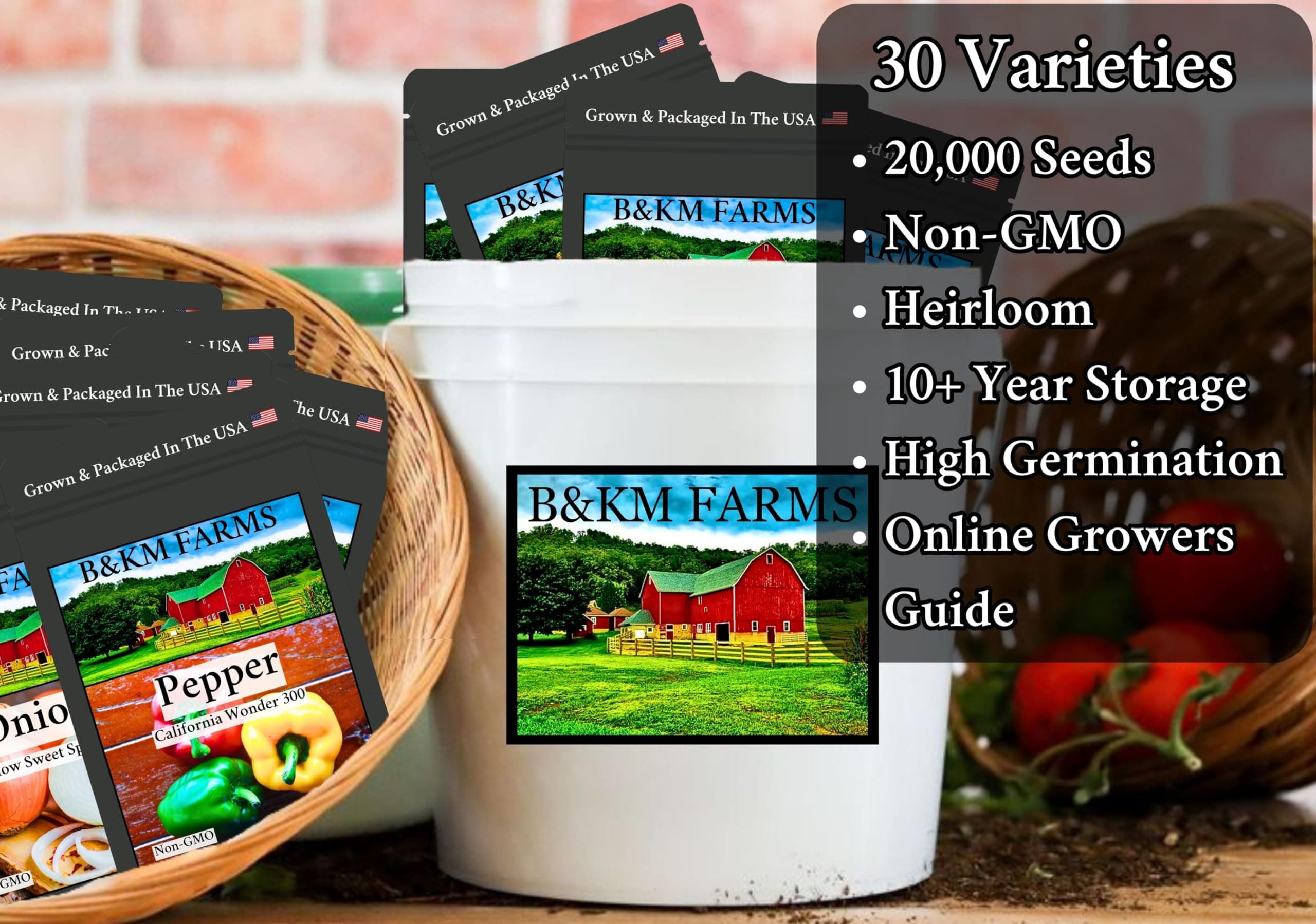 B&KM Farms Survival Seed Kit: 20,000+ Non-GMO Fruit & Vegetable Seeds, 5+ Yr Sup - Thumbnail 4