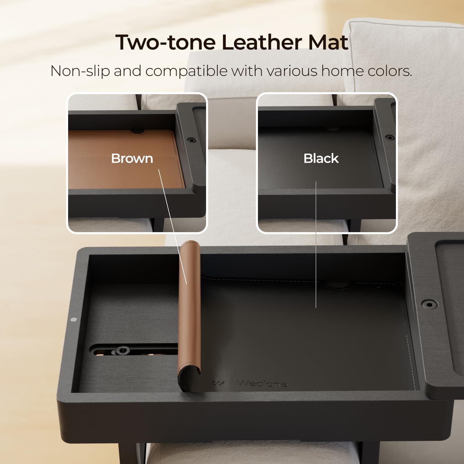 Wealone Mini Black Couch Arm Table for Narrow Armrest, Sofa Arm Tray with Storag - Thumbnail 9