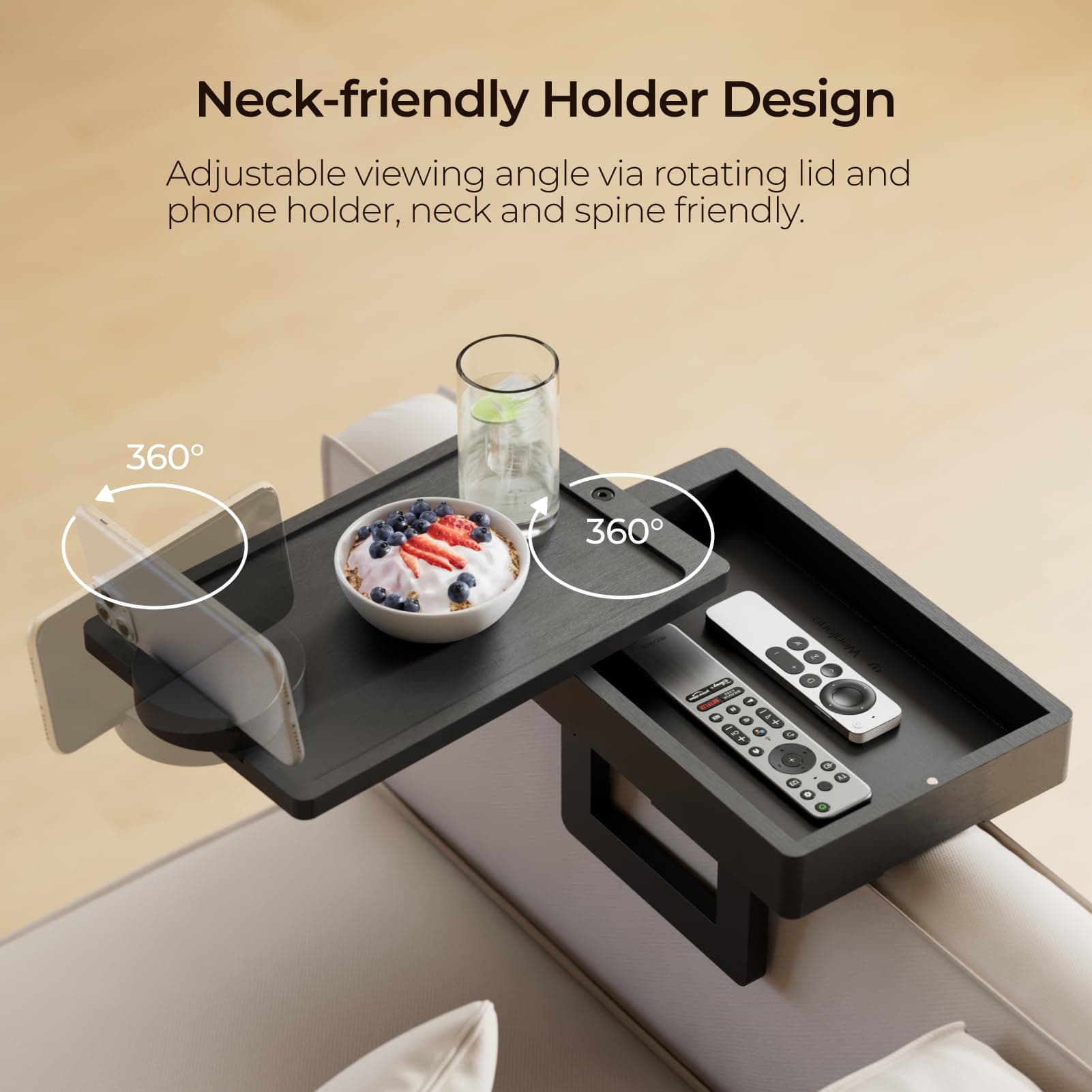 Wealone Mini Black Couch Arm Table for Narrow Armrest, Sofa Arm Tray with Storag - Thumbnail 7