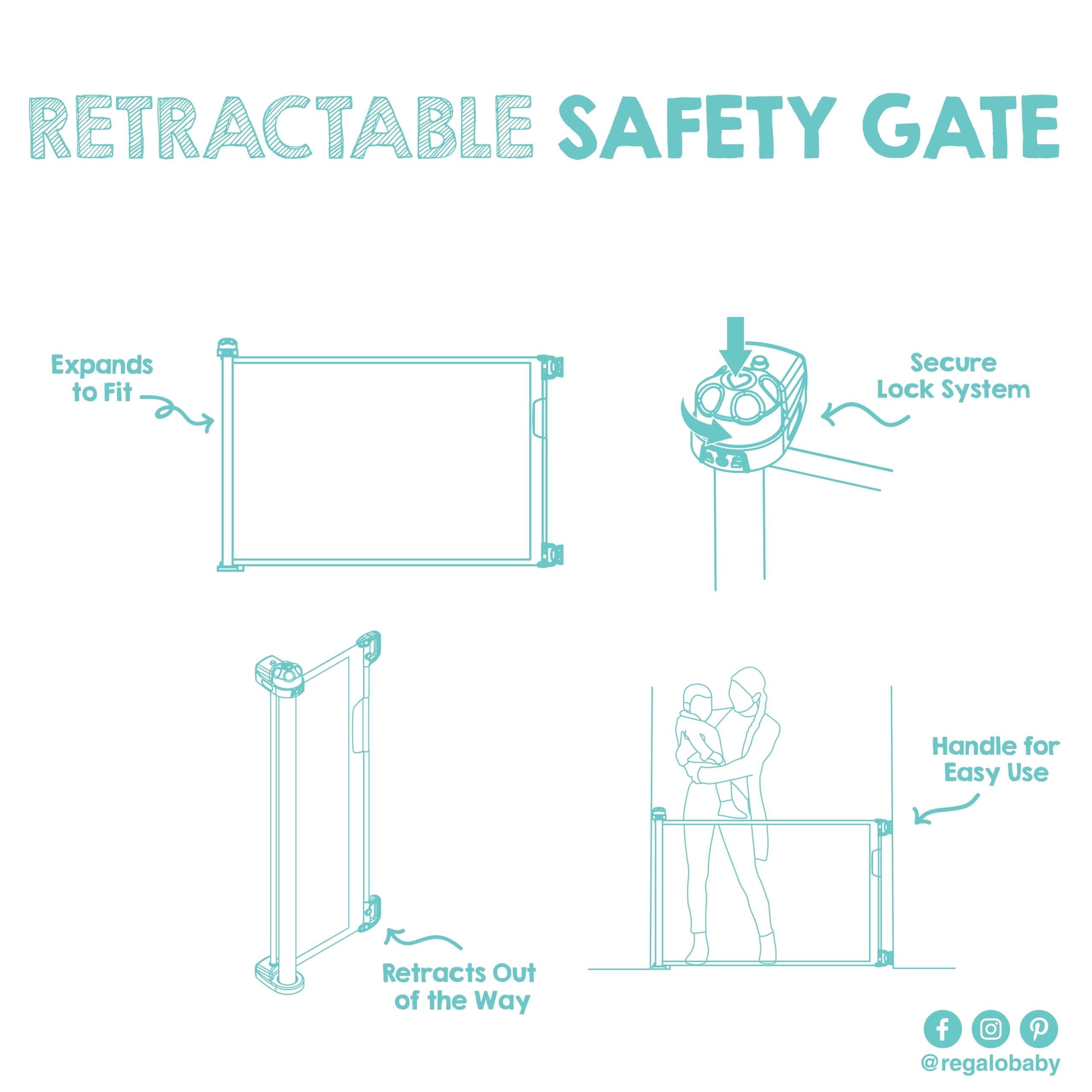 Regalo Safety 50" Extra Wide Retractable Baby Gate, Mesh Safety Gate for Doorway - Thumbnail 7