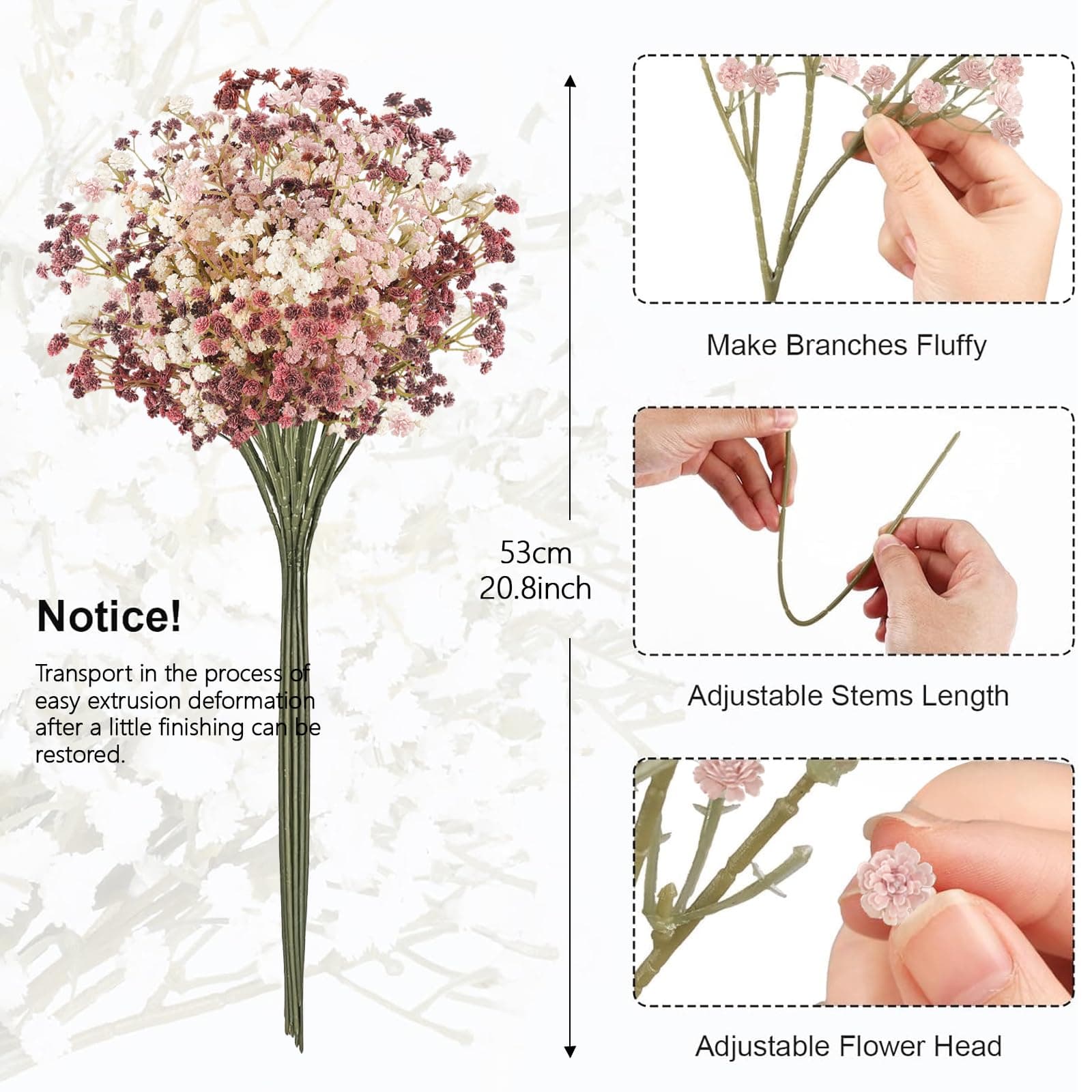 N&T NIETING Babys Breath Artificial Flowers Bulk, 24Pcs Fake Gypsophila Bouquet - Thumbnail 2