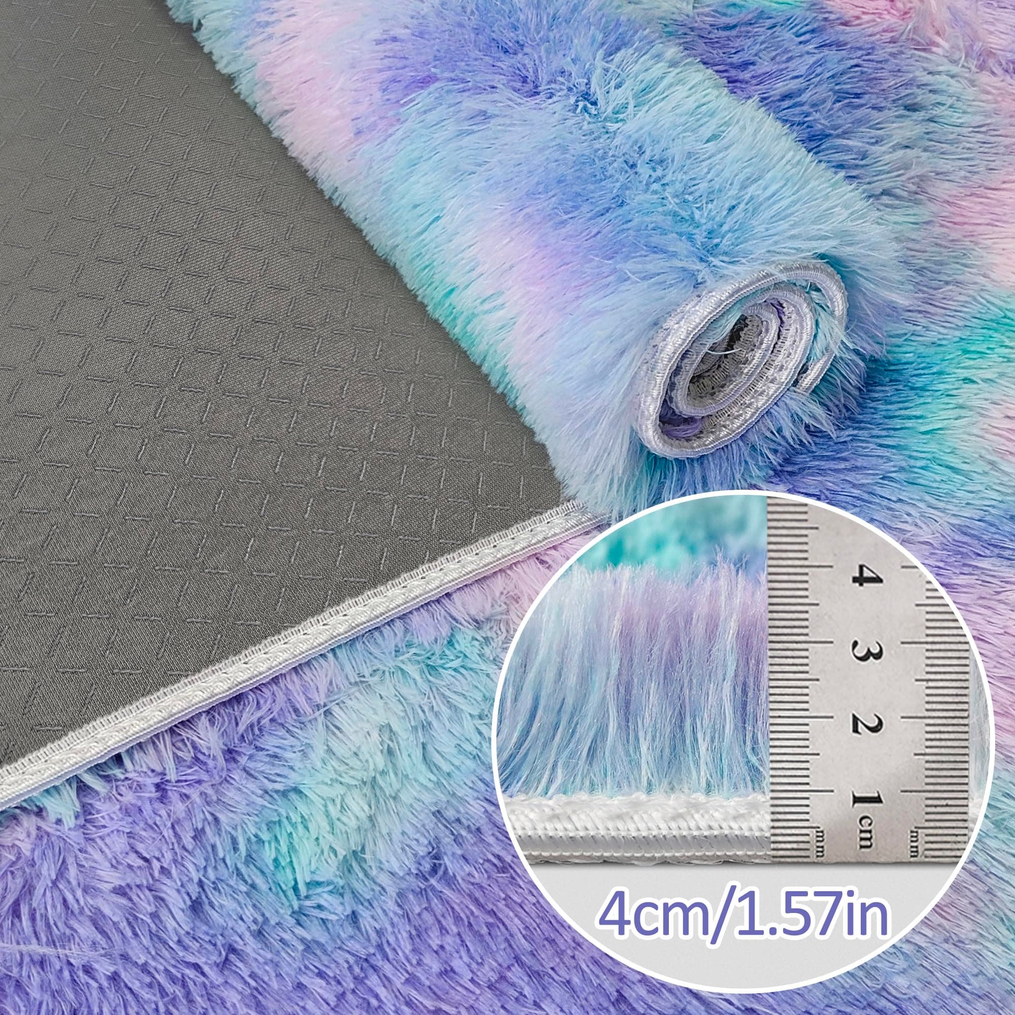 JiaoBaba Tie-Dye Purple Rainbow Rug for Living Room 5x8ft Fluffy Modern Shag Are - Thumbnail 5