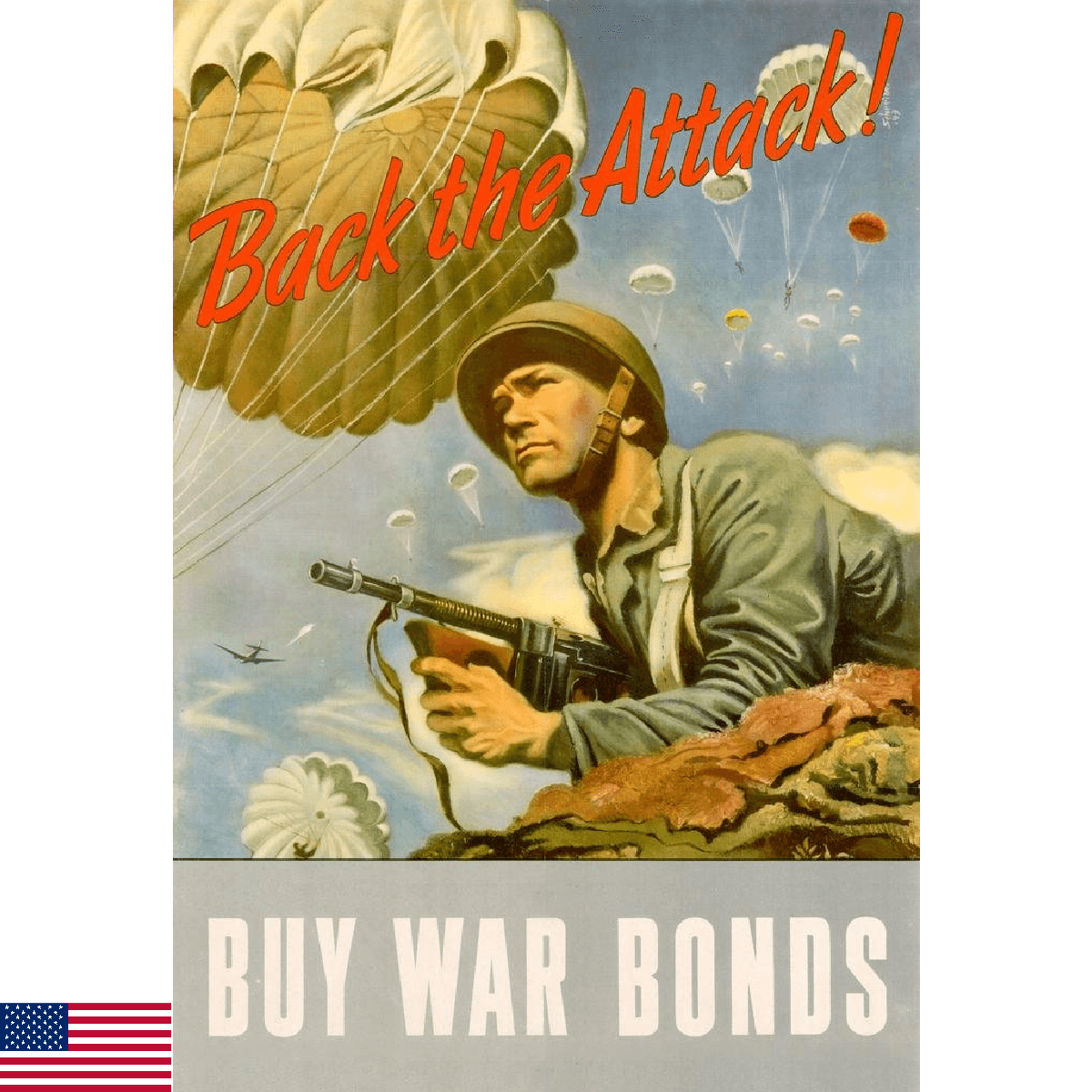 WPA War Propaganda Back The Attack Buy War Bonds WWII War Savings Motivational C - Image 1