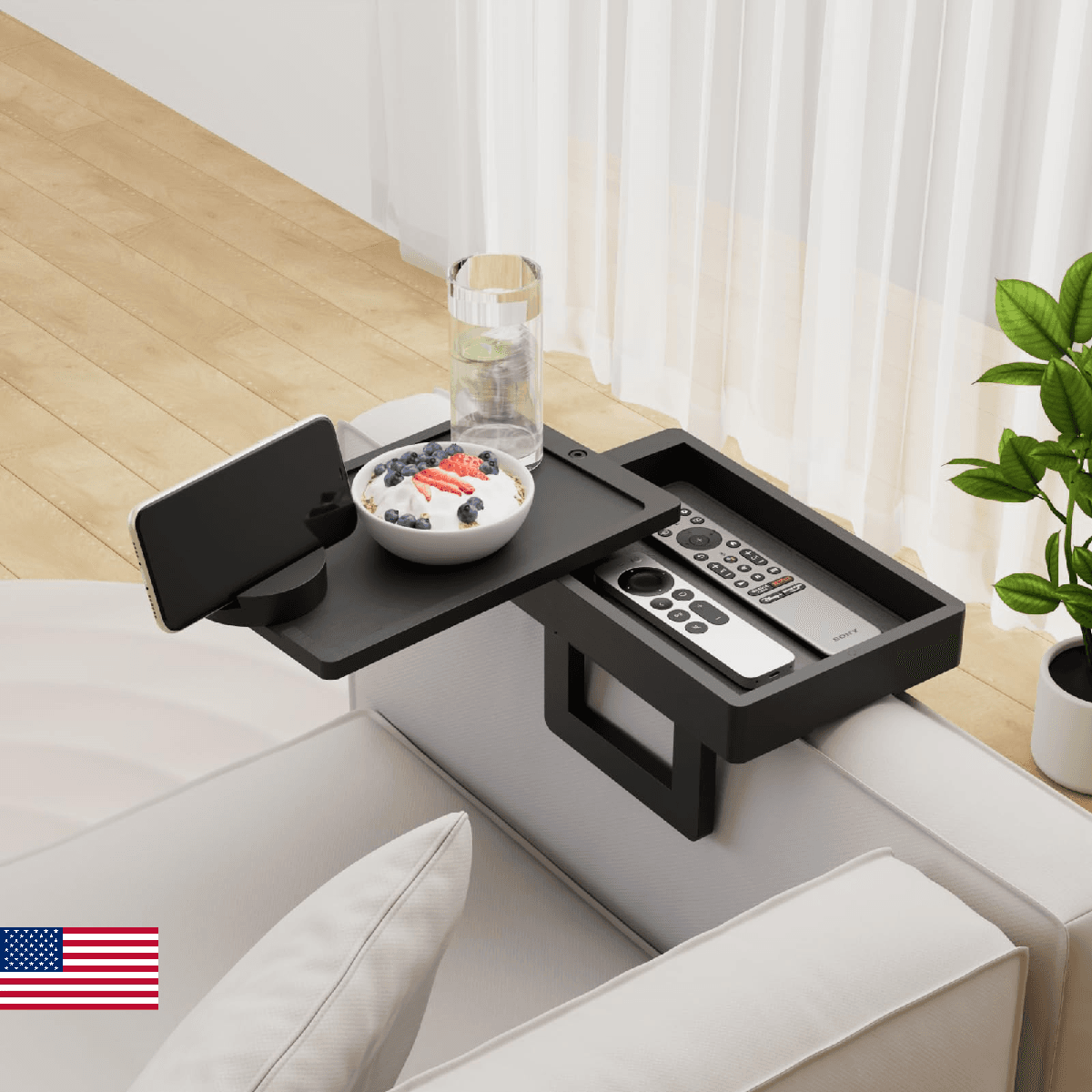 Wealone Mini Black Couch Arm Table for Narrow Armrest, Sofa Arm Tray with Storag - Image 1