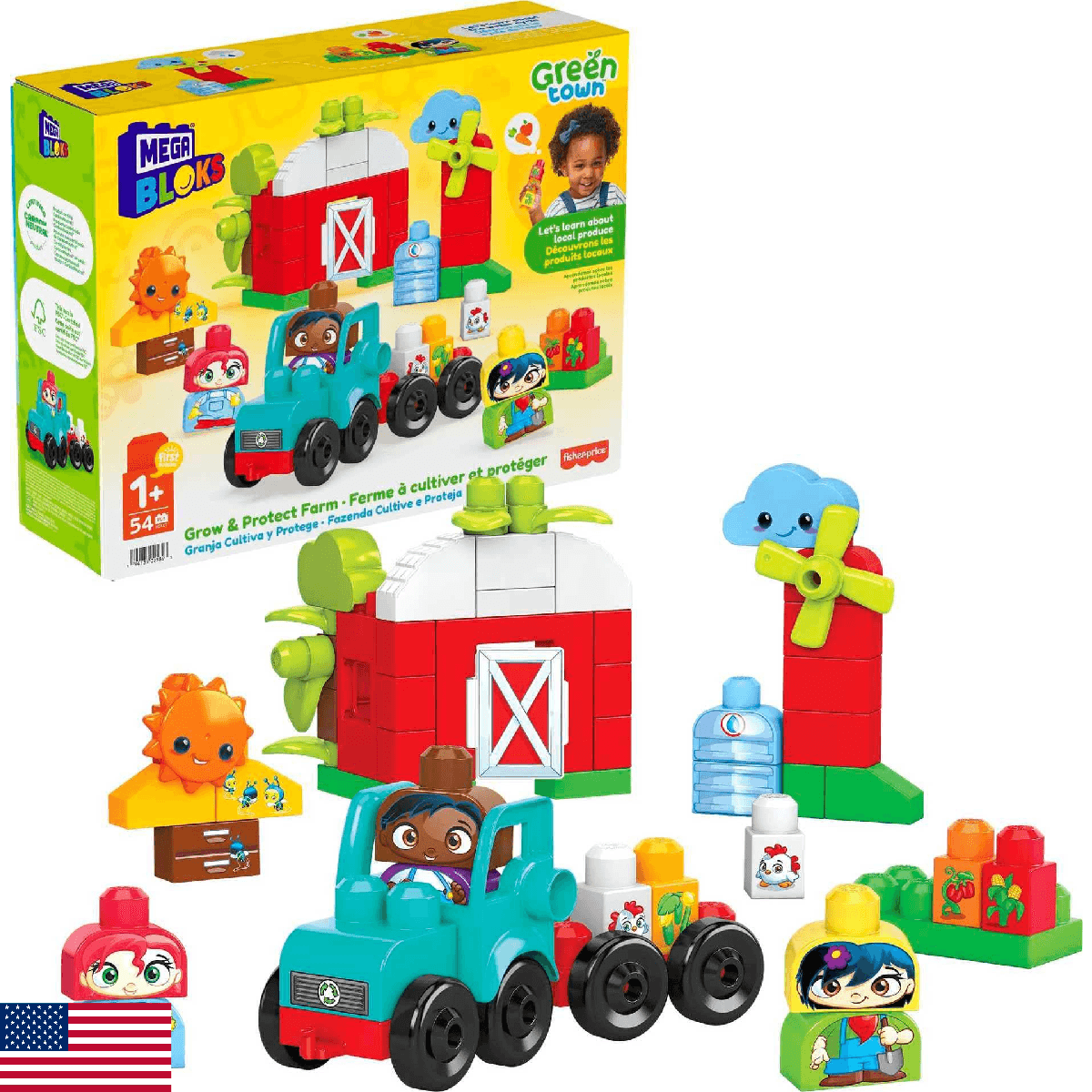 Mega Bloks Fisher-Price Toddler Building Blocks Toy Set, Green Town Grow & Prote - Image 1