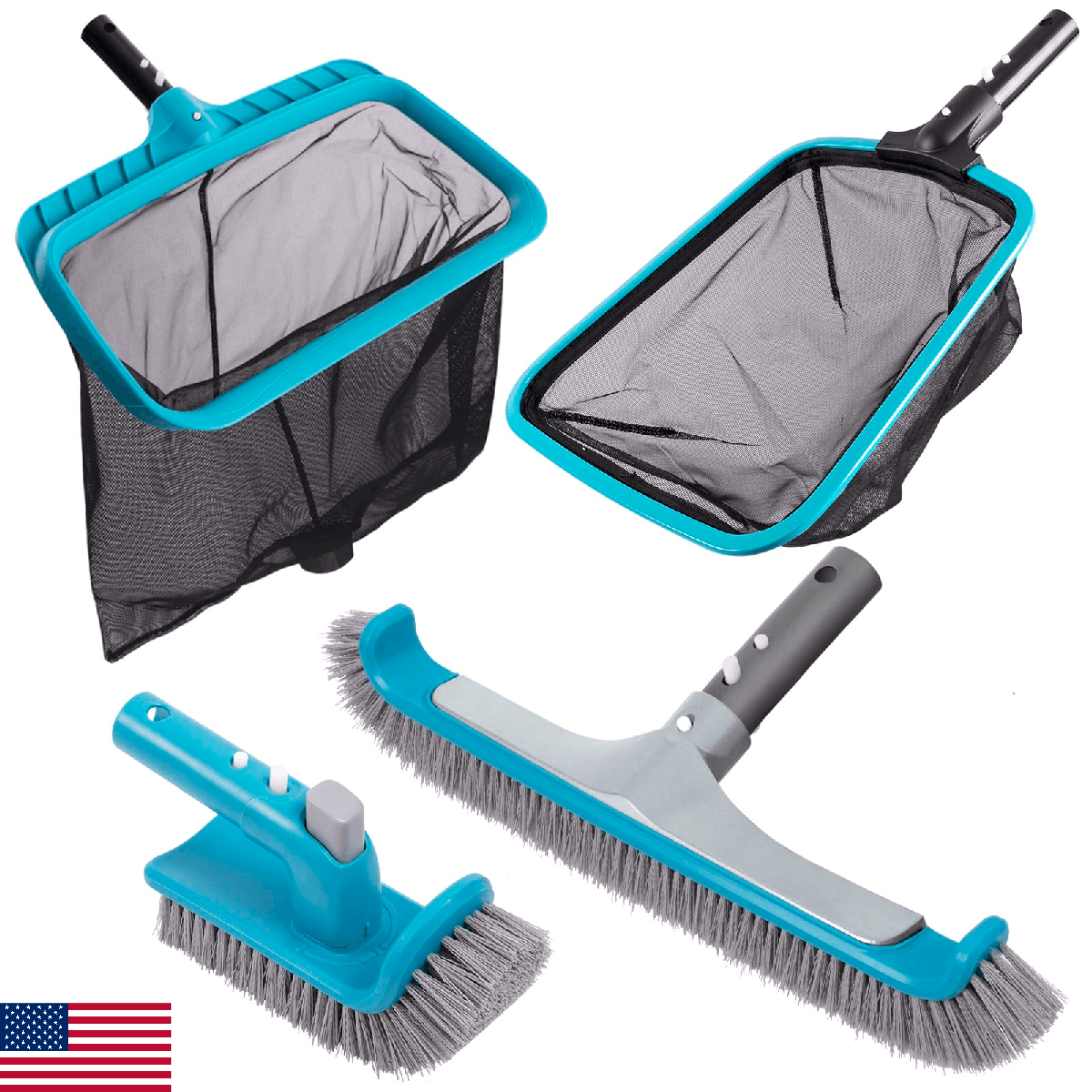Sepetrel Deluxe Pool Cleaning Kit: 2 Brush Heads, 2 Skimmers - NO Pole - Image 1